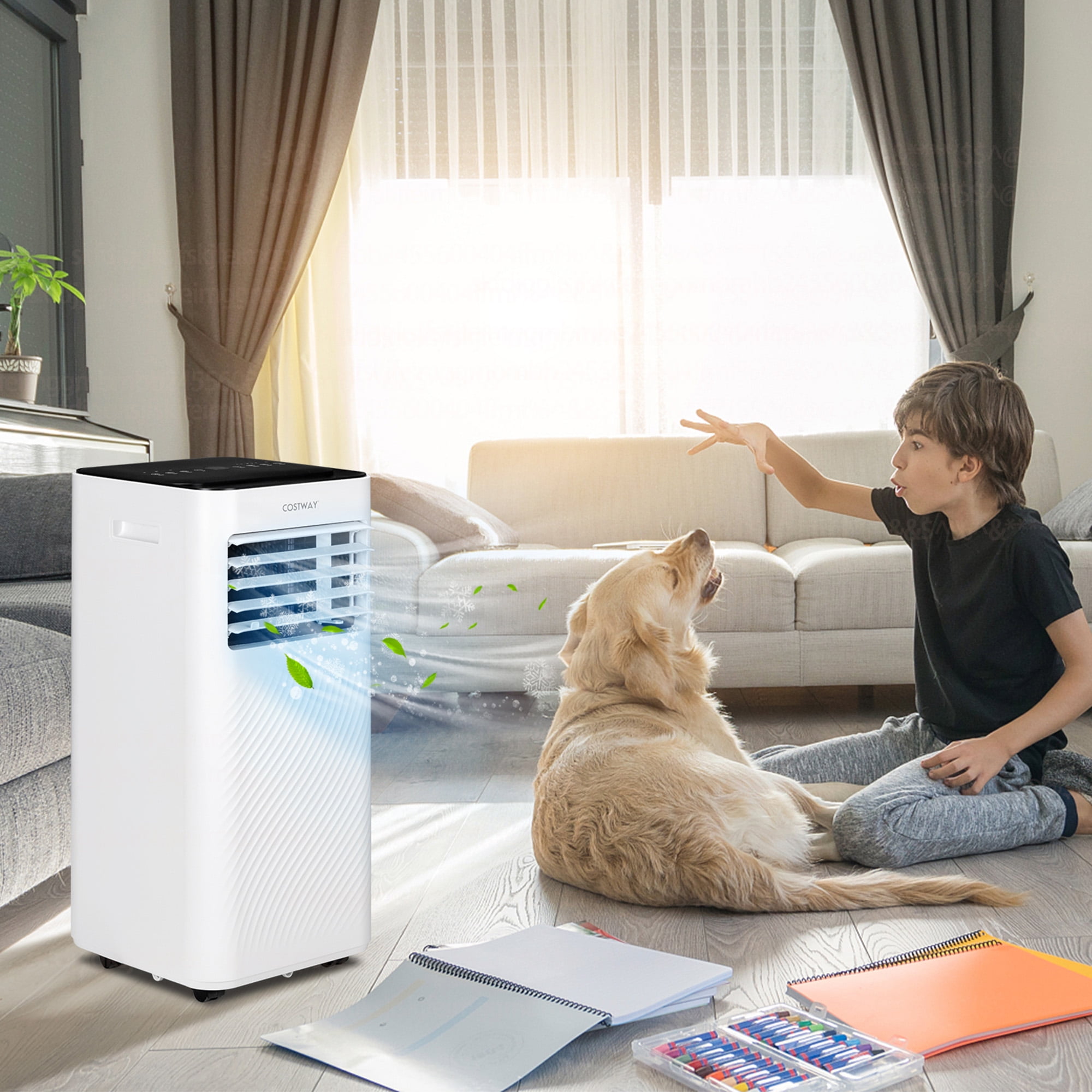 Costway Portable Air Conditioner 10000 BTU 4-in-1 Cooling Fan Dehumidifier with Remote Control (White, 350 sq.ft) gl0rg