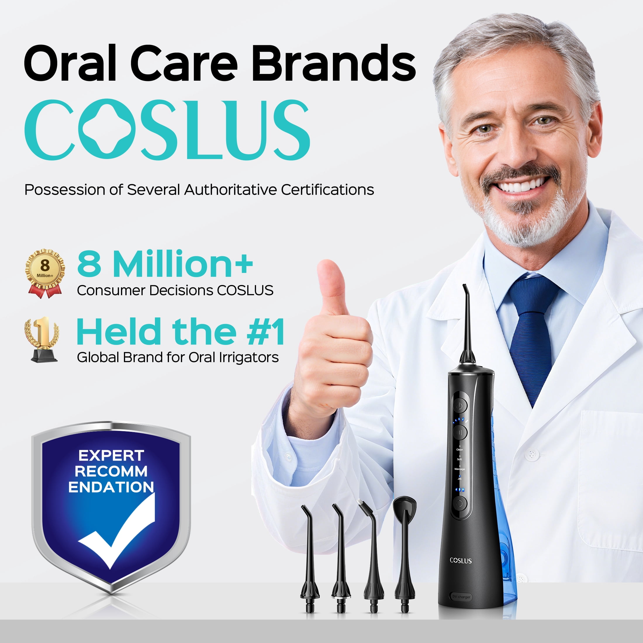 COSLUS CX50 Cordless Water Dental Flosser, Professional Oral Irrigator with 4 Modes and 5 Intensities (Black, 9.13 fl oz) 5g10z