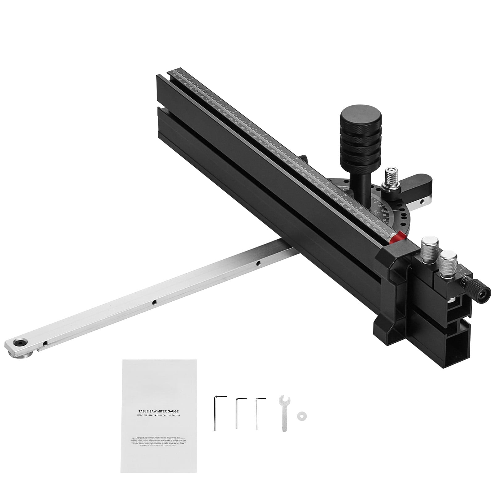 KFFKFF Table Saw Miter Gauge, Precision Woodworking Tool with 15 Angle Stops and Adjustable Plunger (3/4 in x 3/8 in Slot, 18 in) tfd0r