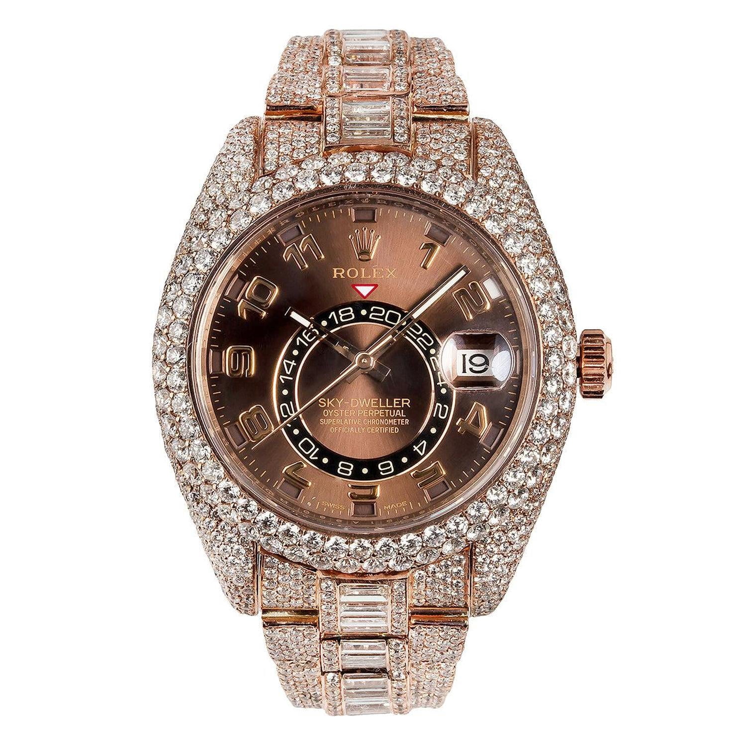 Rolex Sky-Dweller 326935 Watch (18K Rose Gold, Chocolate Arabic Dial, Diamond Bezel, 42mm) utp74