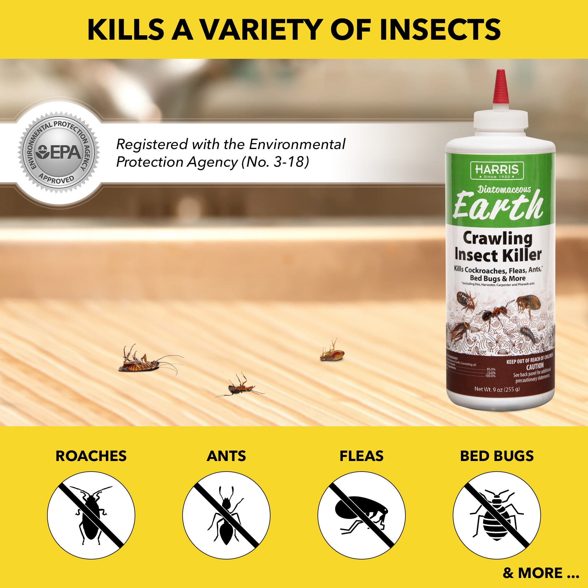 Harris Diatomaceous Earth Crawling Insect Killer Powder (Natural Pest Control, 9 oz) dmorw