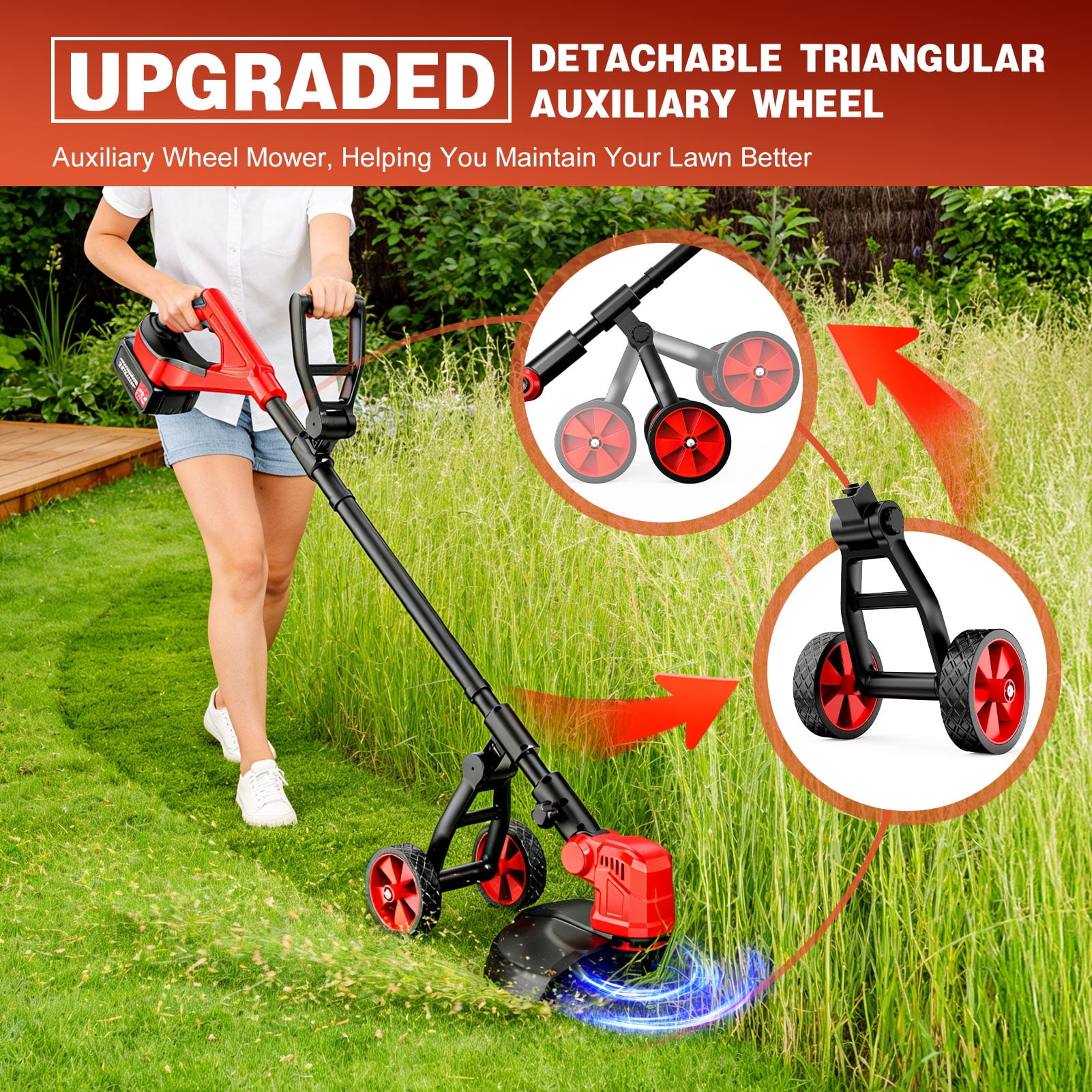 Tanbaby Cordless String Trimmer, Electric Weed Eater with 2 Batteries and Auxiliary Wheel (12 in) 3pzma