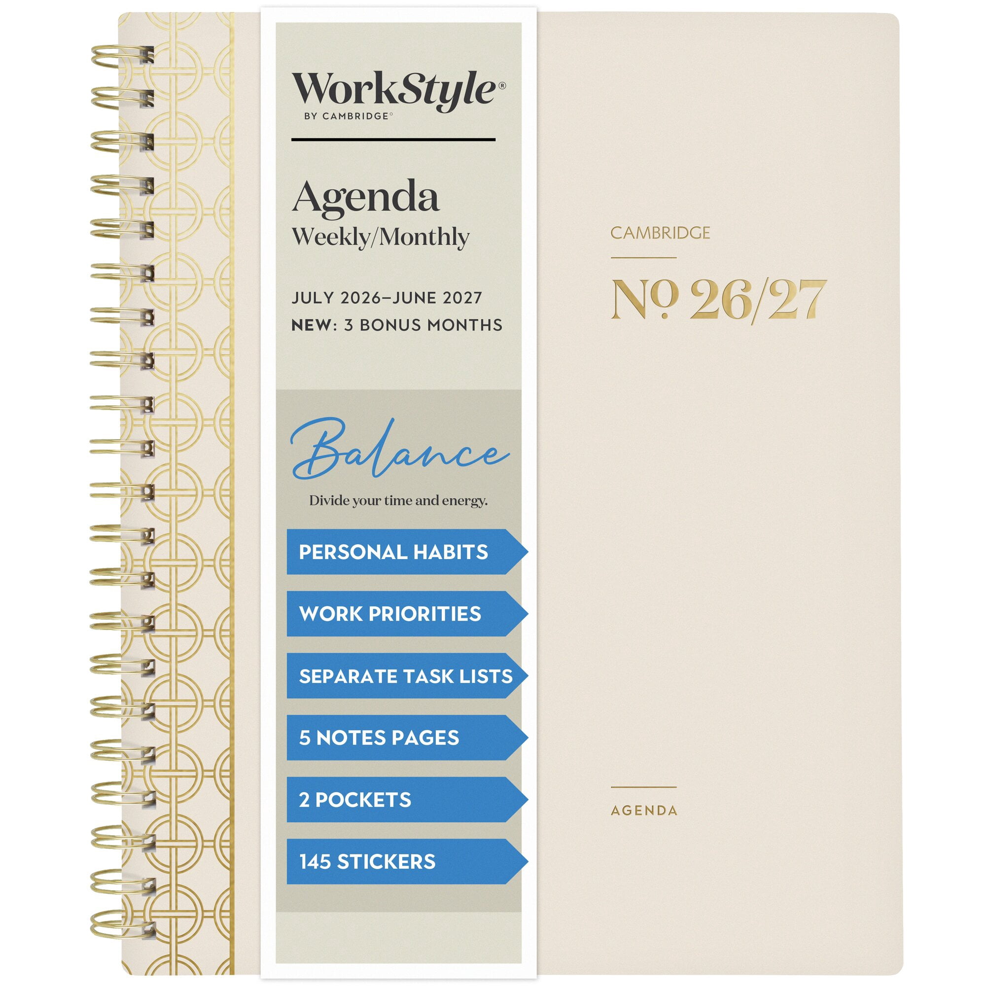 Cambridge WorkStyle Balance Academic Planner 2026-2027 (White, 8.5 in x 11 in) 1mmzj