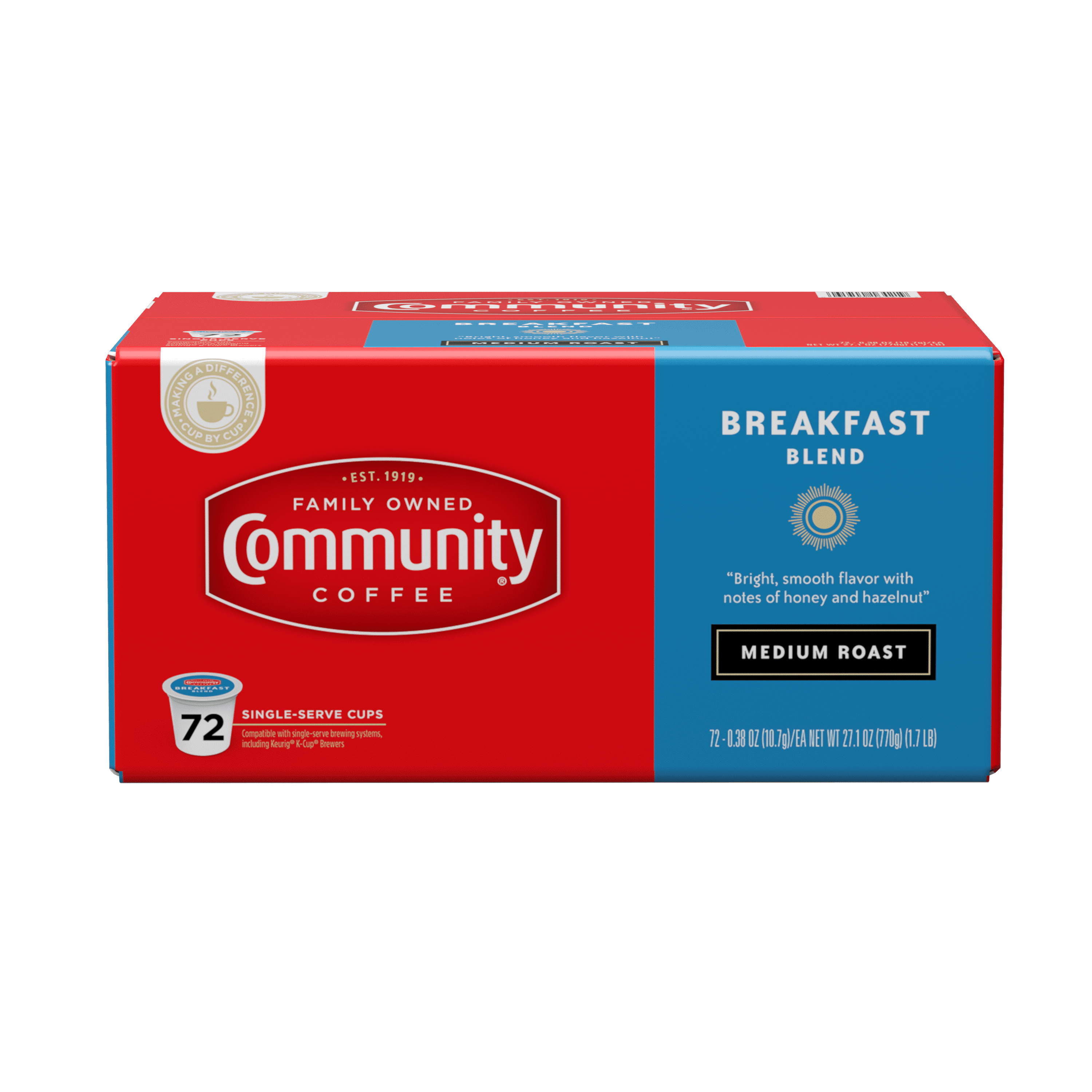 Community Coffee Breakfast Blend Medium Roast Coffee Pods for Keurig K-Cup Brewers (72 Count) o4ert