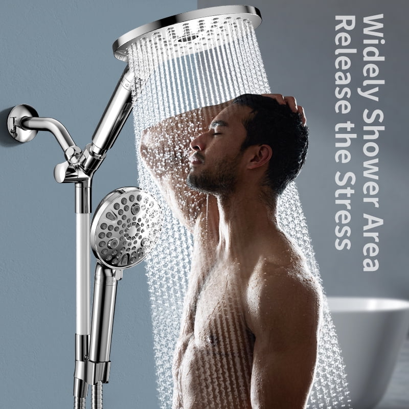 KAIYING Filtered Dual Shower Head System, 9-Mode Rain and Handheld Spray Combo with Adjustable Extension Arm (Chrome, 7.5 in) dsyqg