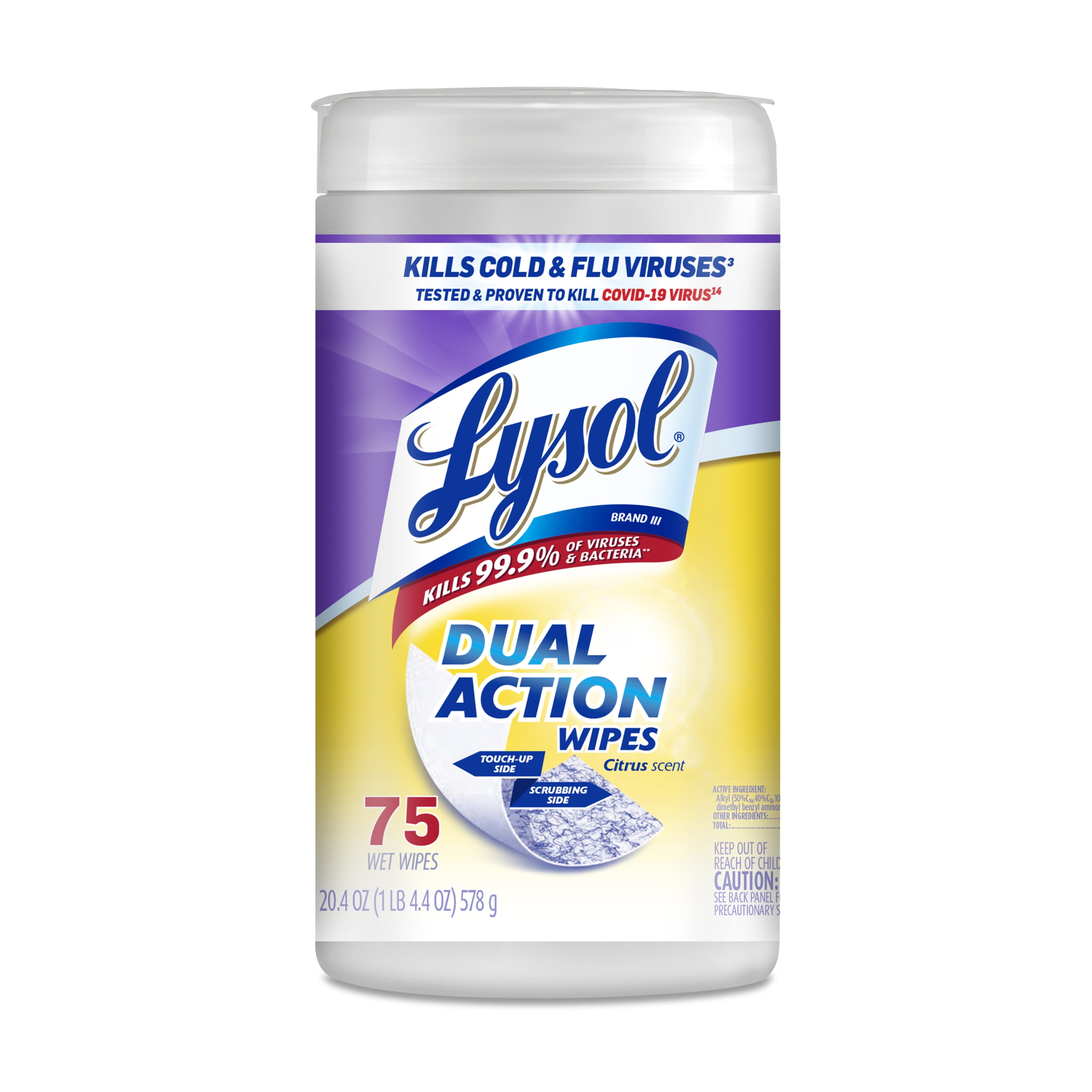 Lysol Dual Action Disinfectant Wipes, Multi-Surface Antibacterial Scrubbing Wipes, Citrus Scent (75 Count) ybpt4