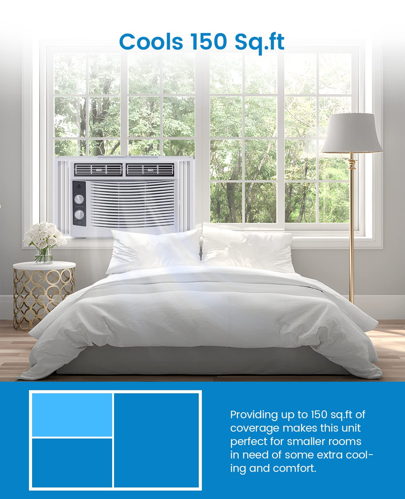 Towallmark 5000 BTU Window Air Conditioner, Compact Cooling for Bedrooms and Offices (White, 16 in x 13 in x 12 in) bpec6