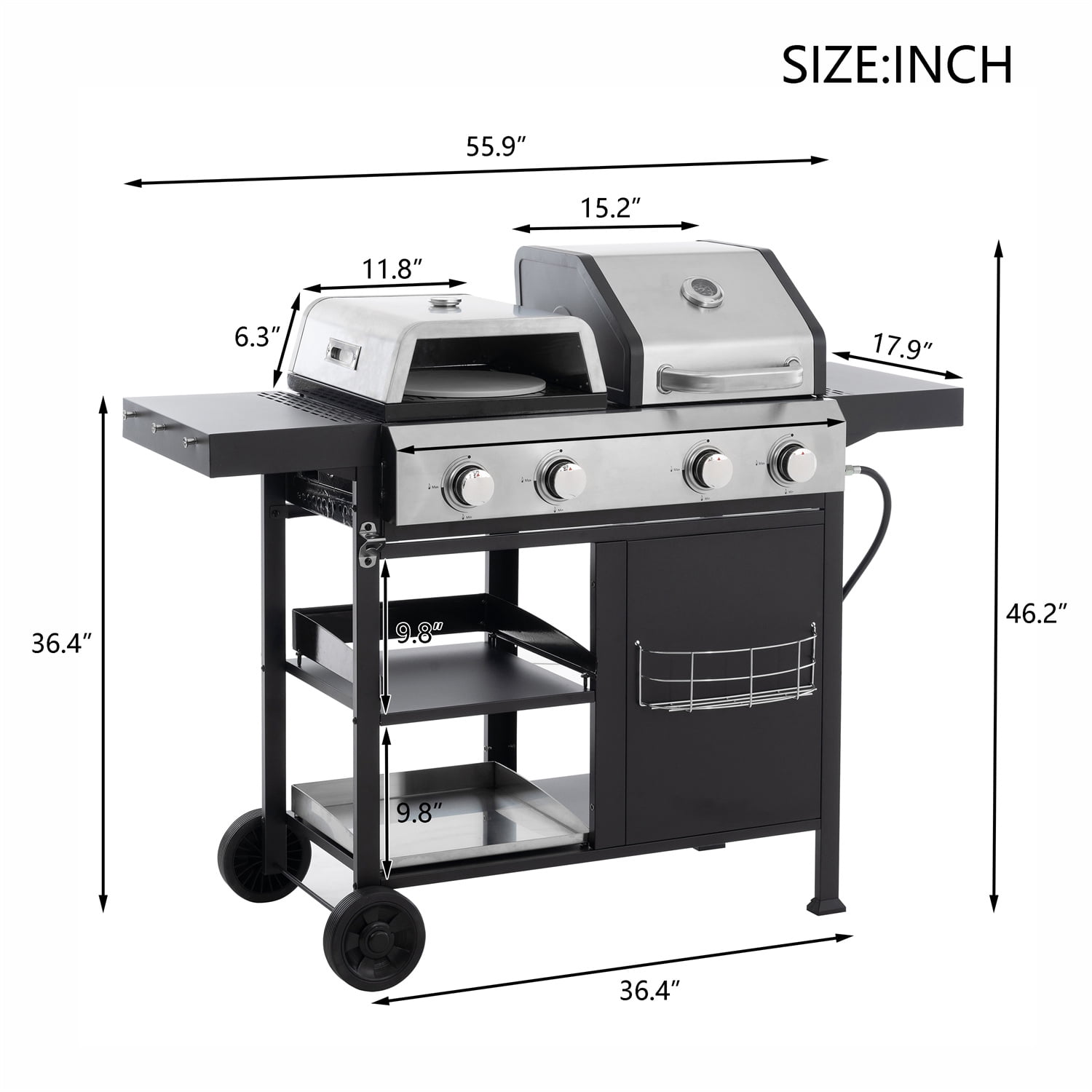 YIORTWO 4-Burner Propane Gas Grill and Griddle Combo with Pizza Oven (Black, 690 sq in) 73twn