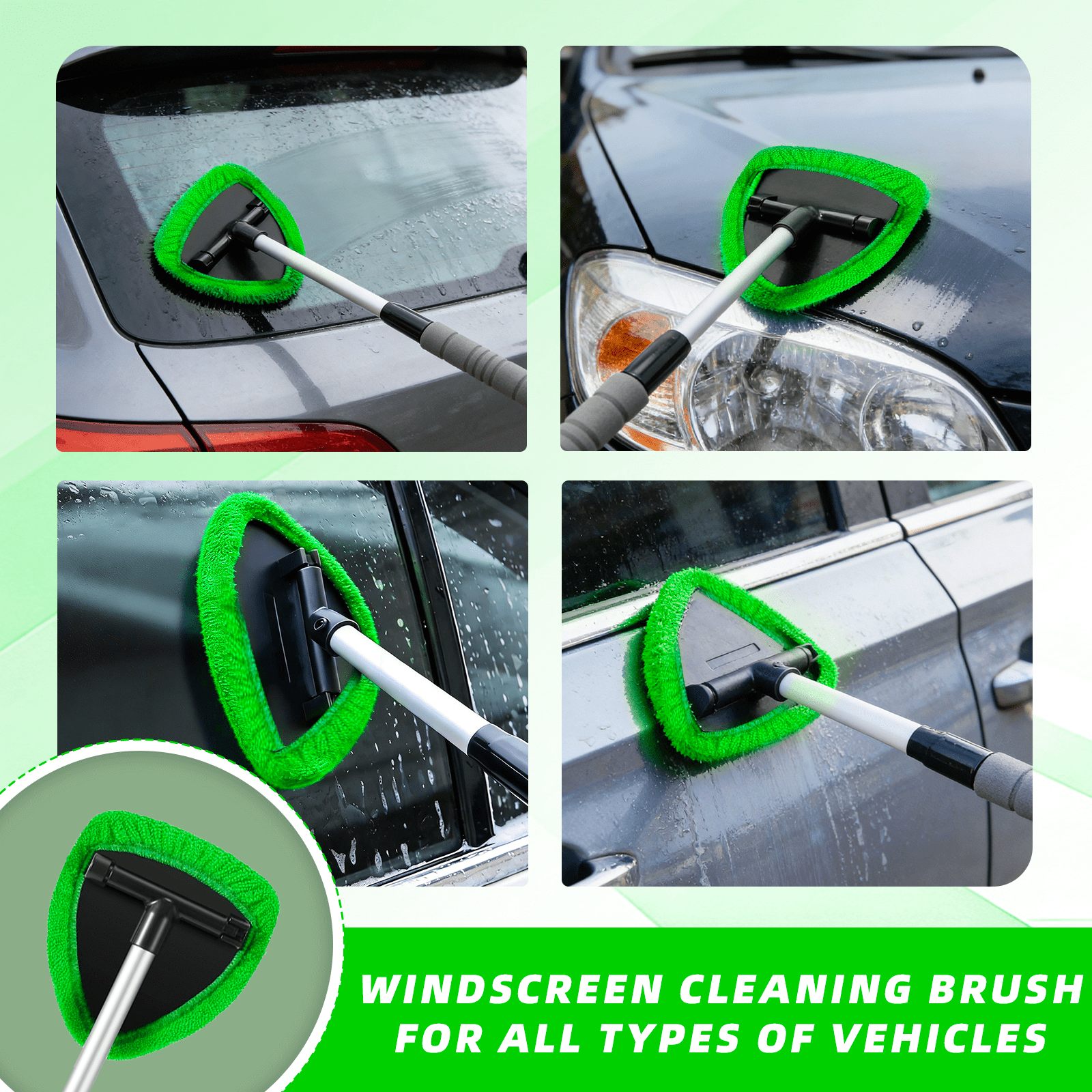 Swartisfad Windshield Cleaning Tool with Extendable Handle and 3 Microfiber Pads (Green, 1 Kit) p7a74