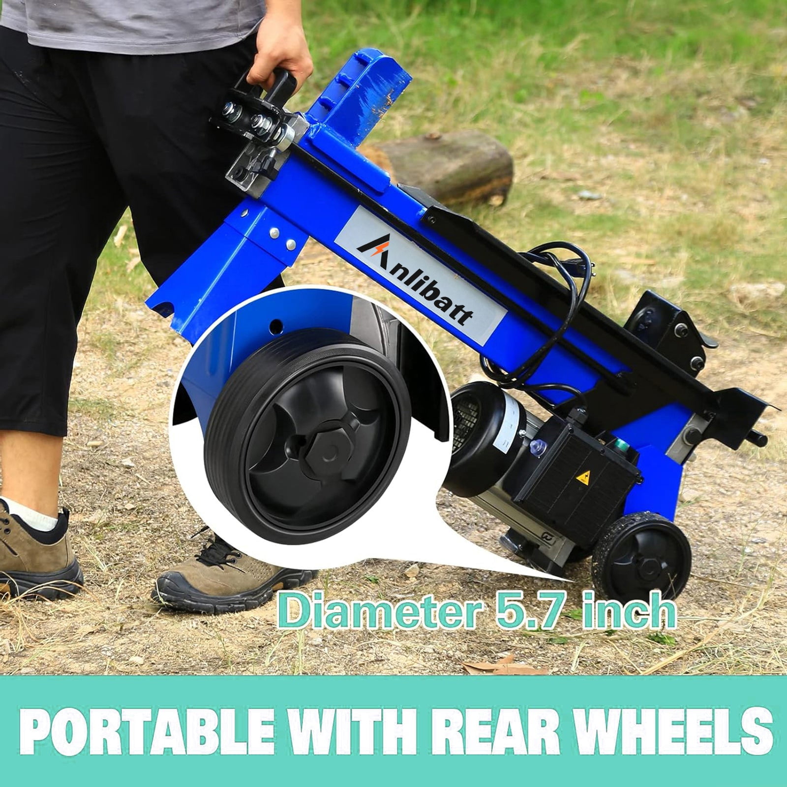 ANLIBATT Electric Log Splitter, 6.5 Ton 15-Amp Motor, Horizontal Wood Cutter for Firewood (Blue, 19 in) 82wgv