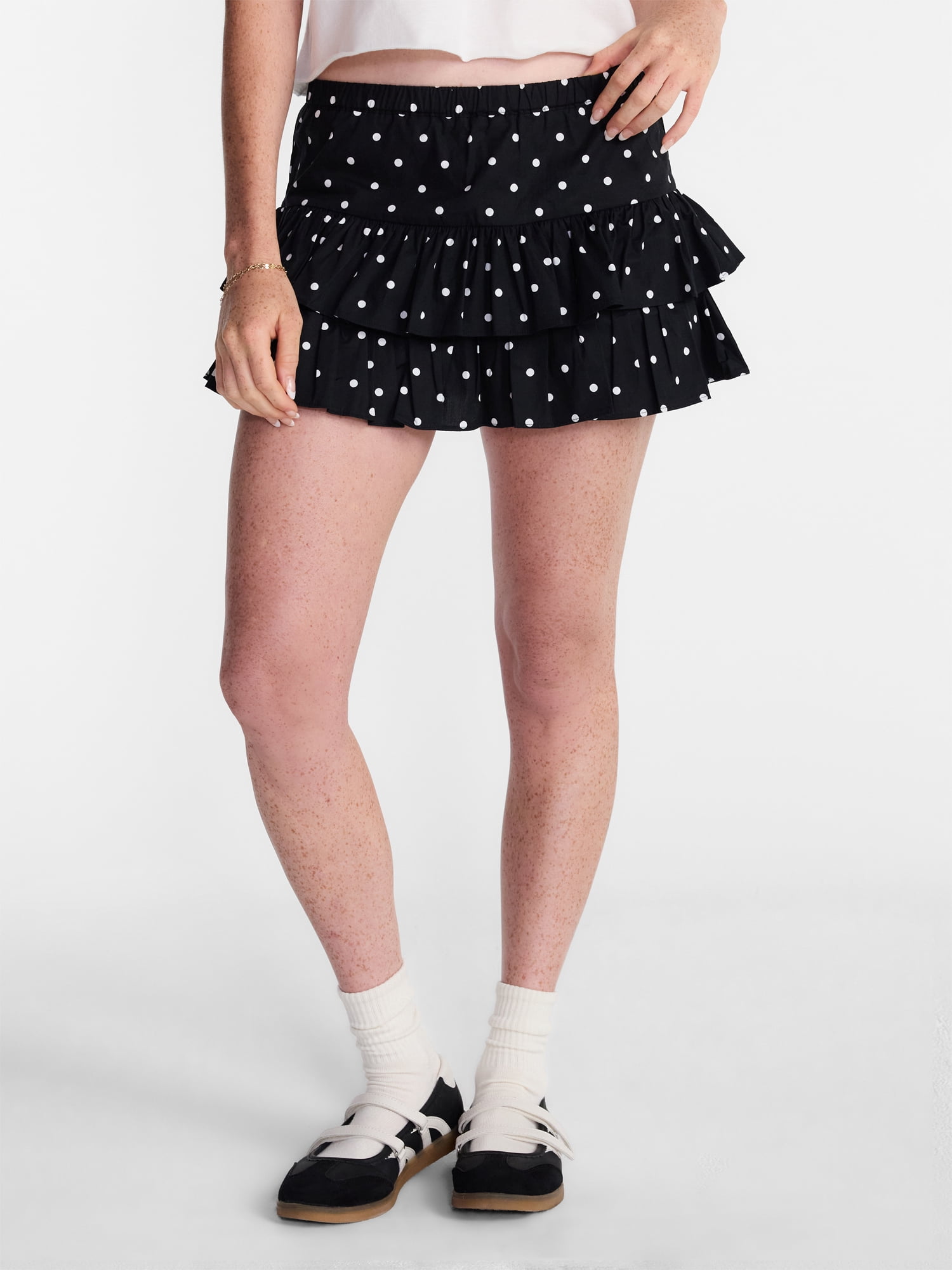 No Boundaries Women's Game Day Woven Skirt with Built-in Shorts (Black, XXS-XXL) r02fz