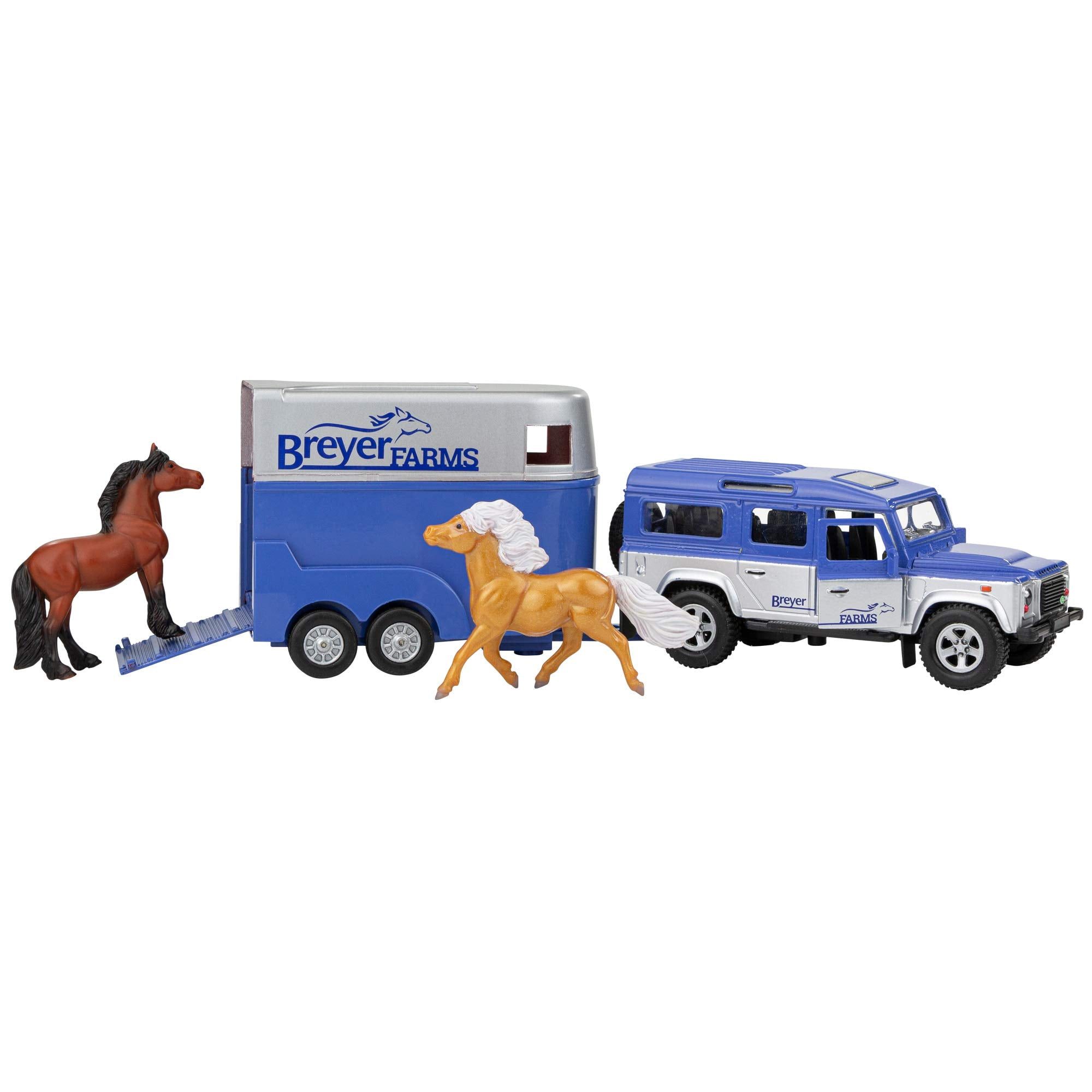 Breyer Farms Land Rover and Tag-a-Long Trailer Playset with 2 Stablemates Horses (Multi, 1:32 Scale) v5vrs