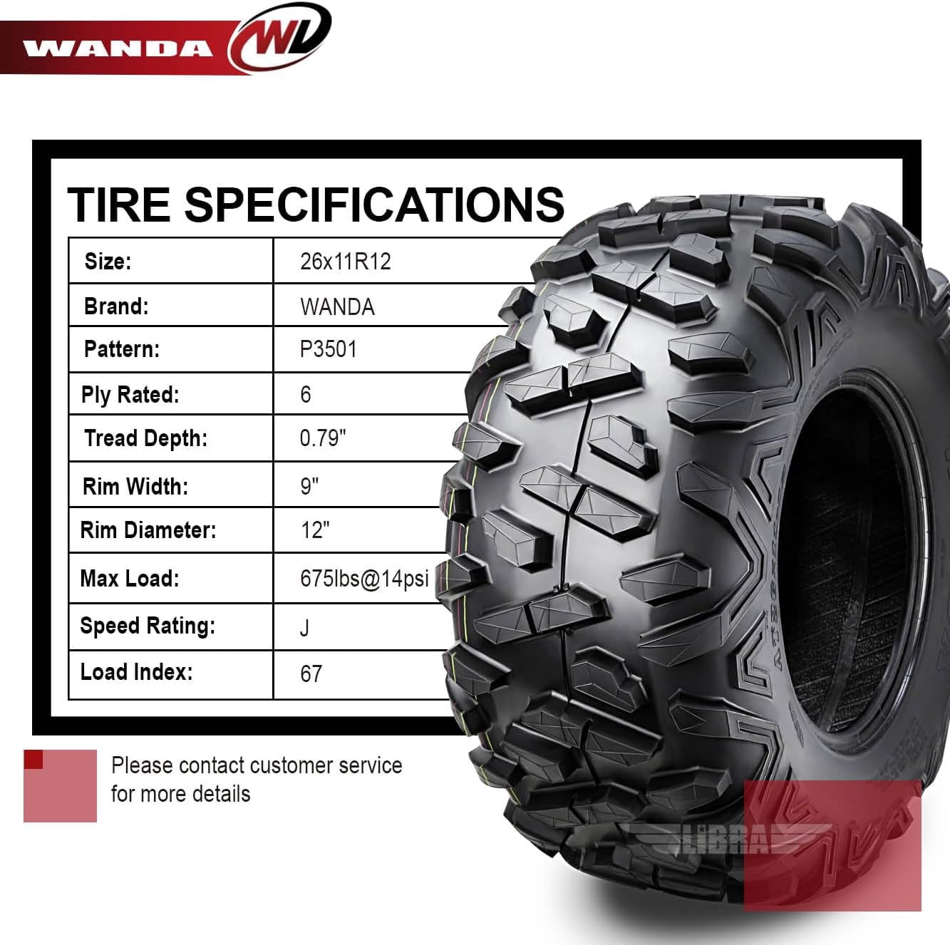 Wanda Radial ATV UTV Tires (26x11R12, 6 Ply, Set of 2) xs6zk