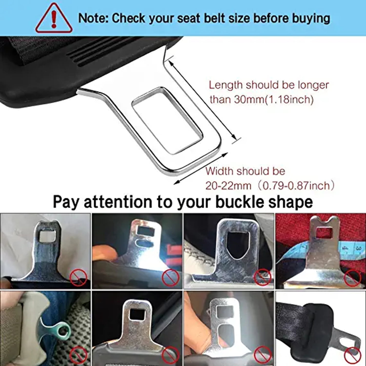 PHANCIR Seat Belt Extender for Cars, Universal Buckle Extension, Durable Stainless Steel (Black, 2 Pack, 10.2 in) ochnx
