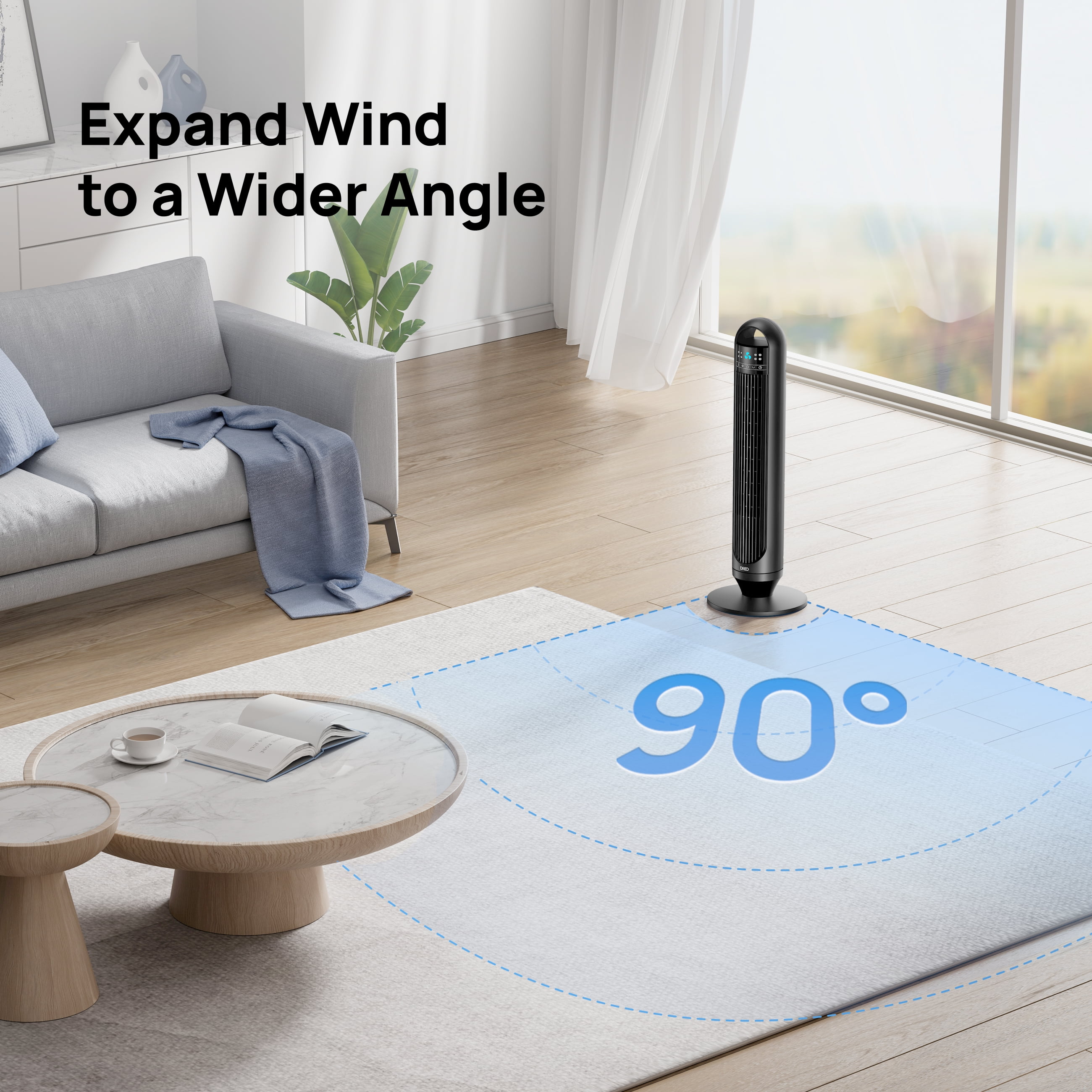 DREO Tower Fan for Home, 32 in Standing Floor Fan with Remote, 90° Oscillating Bladeless Fan, 3 Speeds, Quiet Operation (Black, 32 in) 2j6mi
