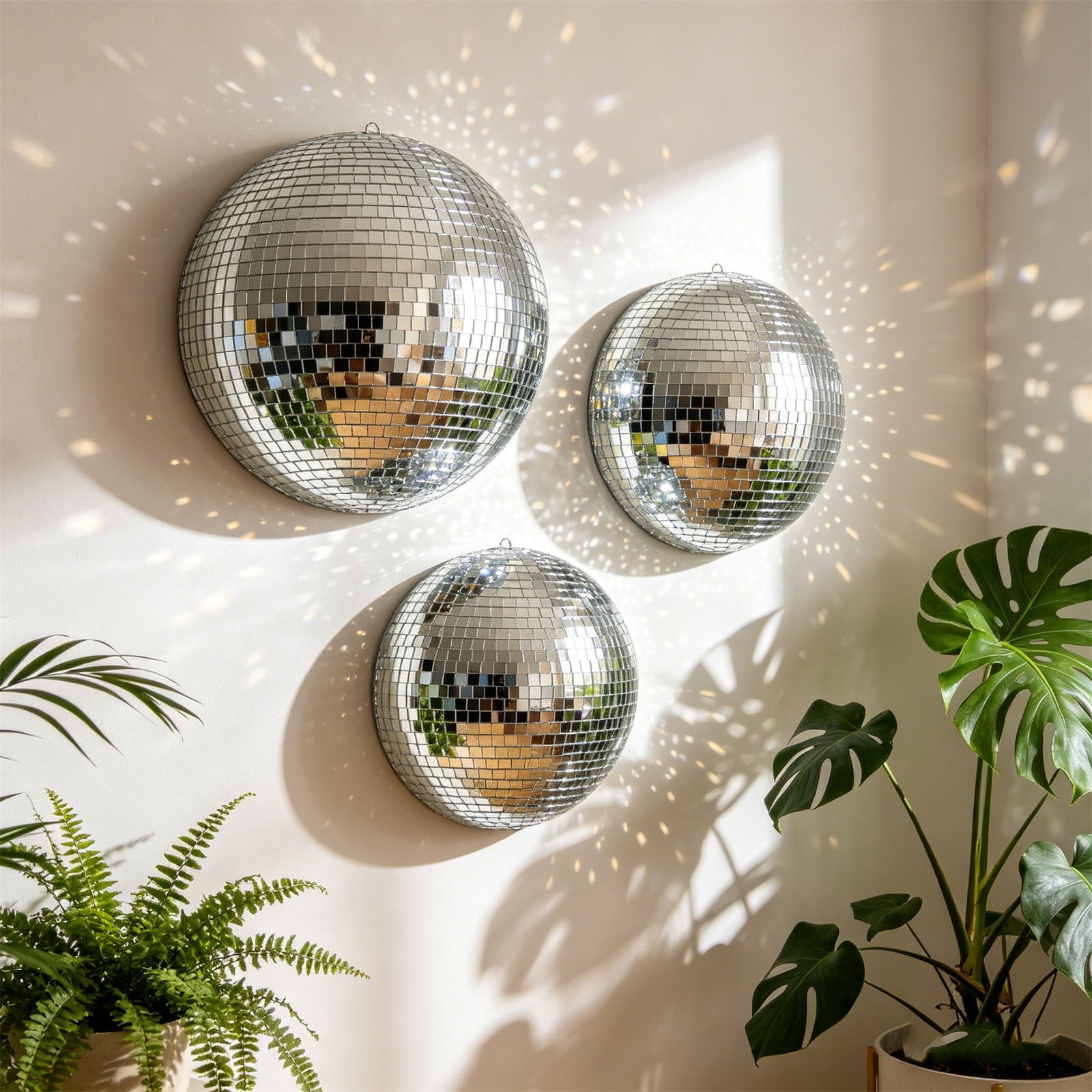Cosfyte Mirror Disco Ball Wall Decor, Reflective Half Sphere Art for Party and Home (Silver, 3-Piece Set: 4 in, 6 in, 8 in) 6o8vh