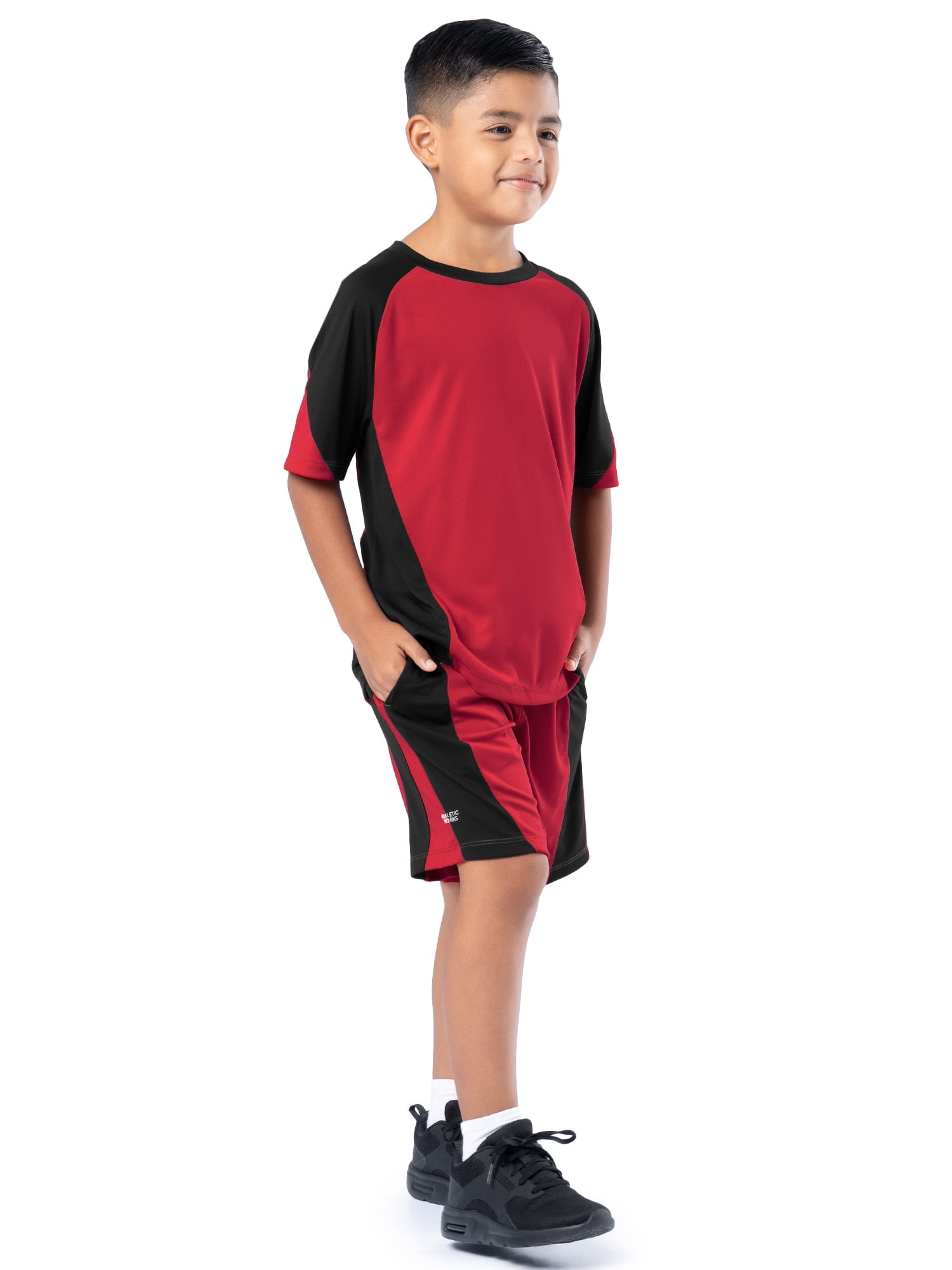 Athletic Works Boy's Active Sport Short Sleeve T-Shirt and Shorts Set (Red, Size 4-18) 576c4