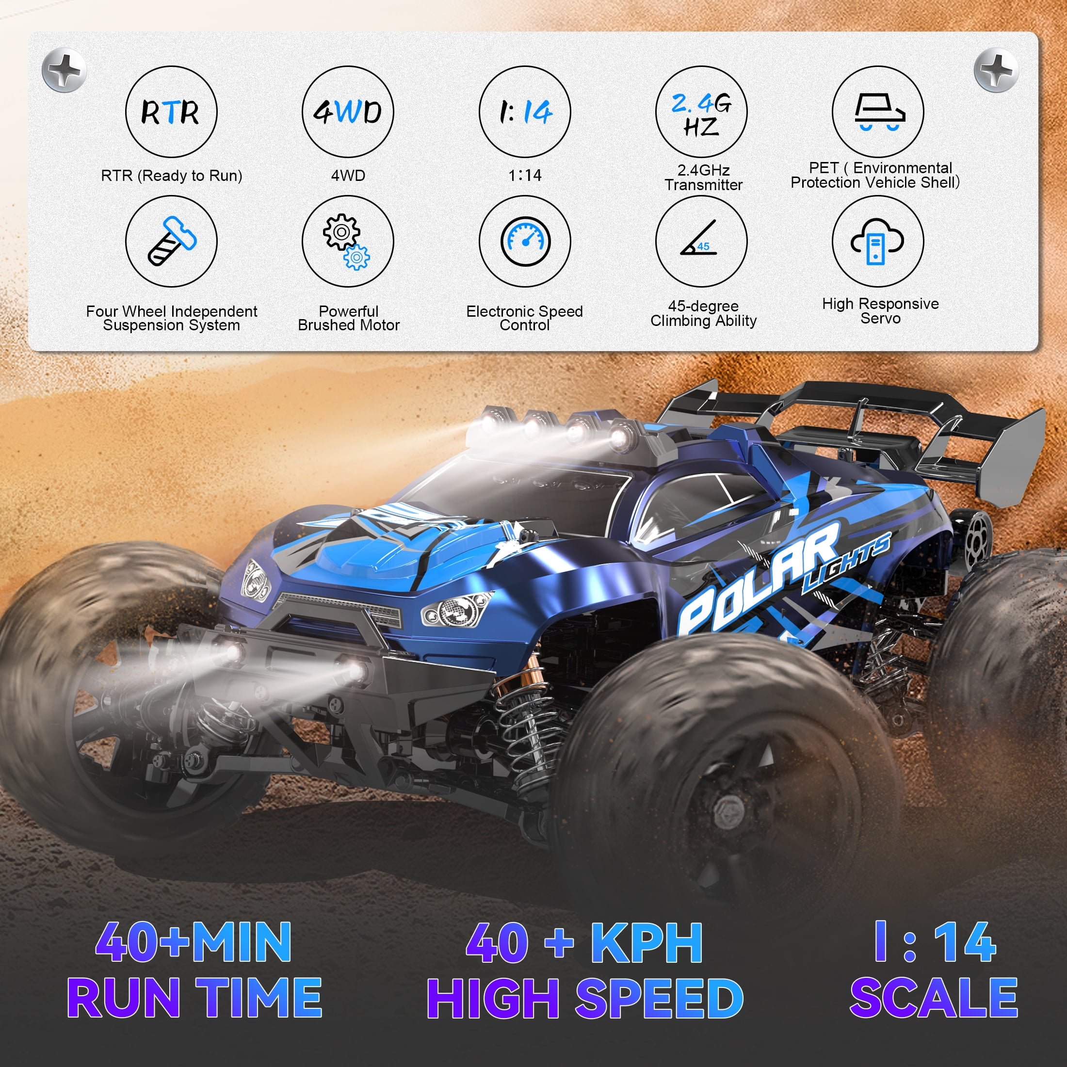 FAGINEY 1:14 Scale 4WD Off-Road RC Truck, High-Speed Remote Control Car with 2 Batteries (Blue, 1:14 Scale) uc6uf