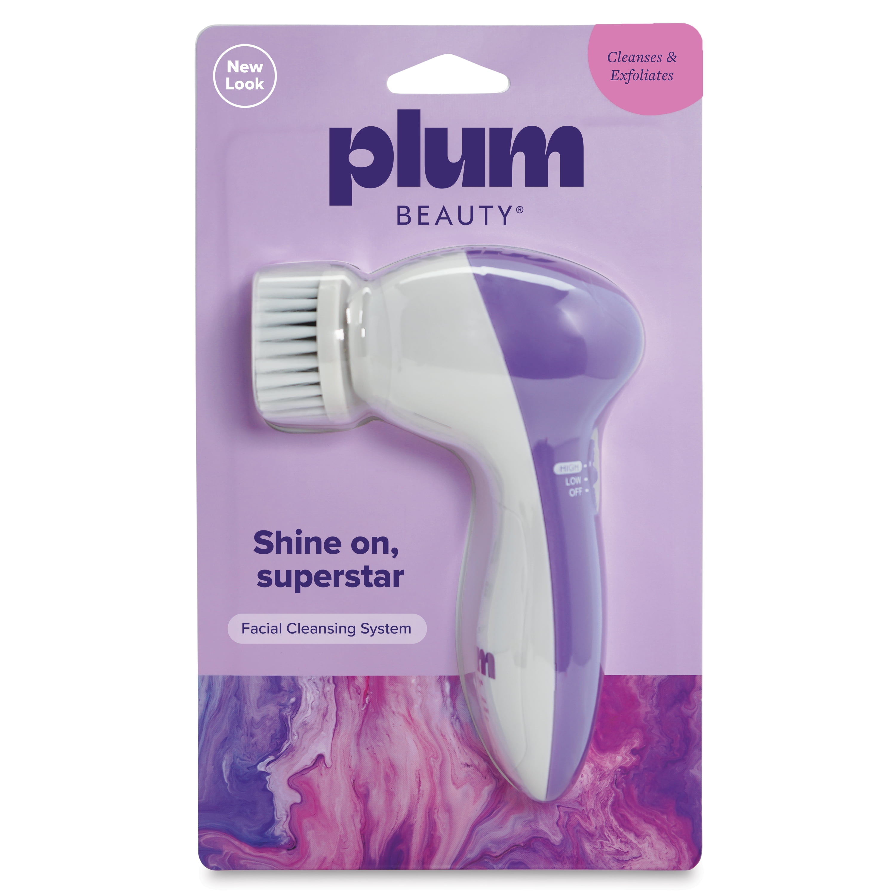 Plum Beauty Sonic Facial Cleansing Brush, 2-Speed Waterproof Exfoliating Device (1 Count) 8qo6m