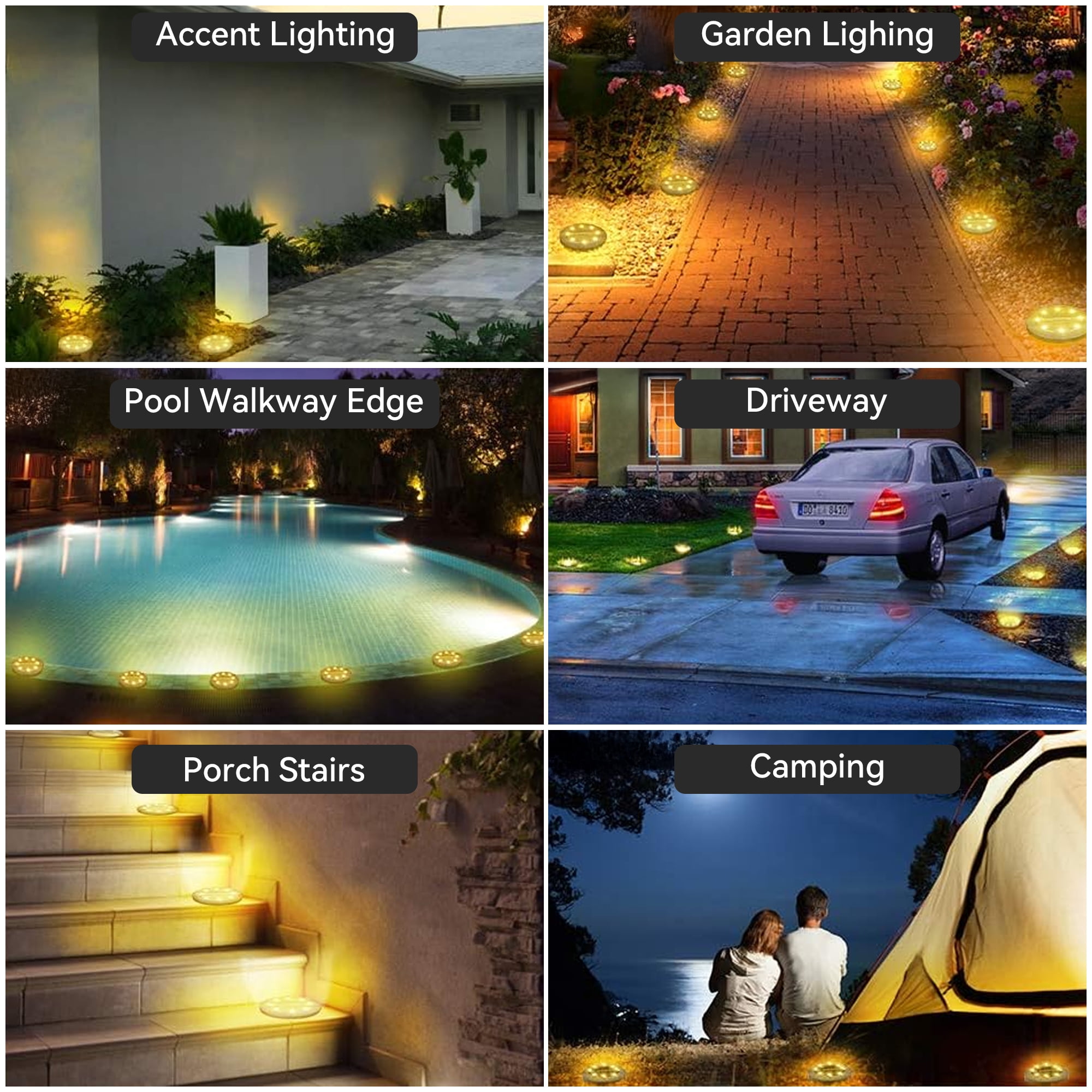 IJIL Solar Powered LED In-Ground Lights, Waterproof Outdoor Landscape Lighting for Garden Pathway and Patio (Black, 12 Pack) lzqit