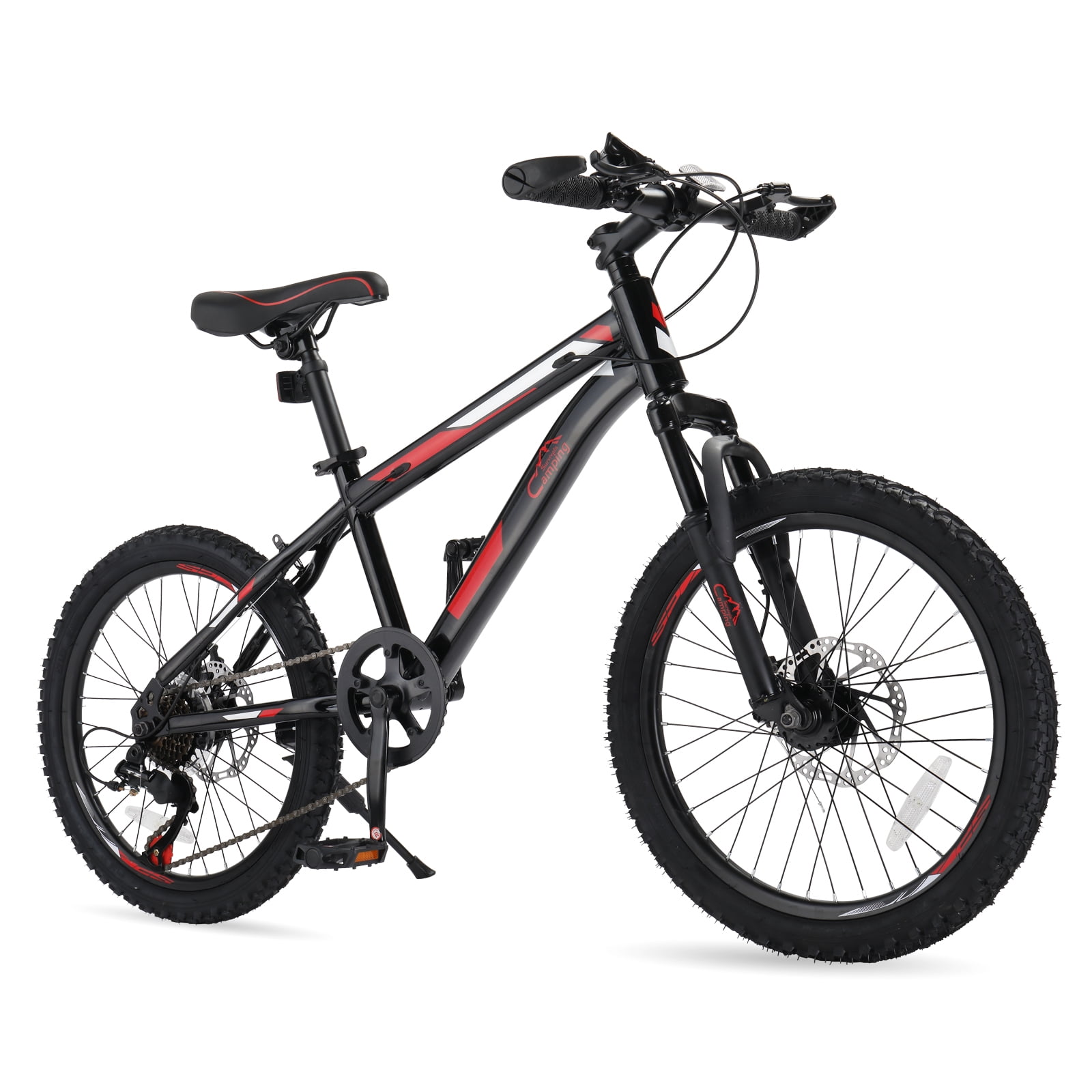 UBesGoo 7-Speed Mountain Bike, All-Terrain Bicycle with Dual Disc Brakes and Suspension (Black Red, 20 in) n0rhc