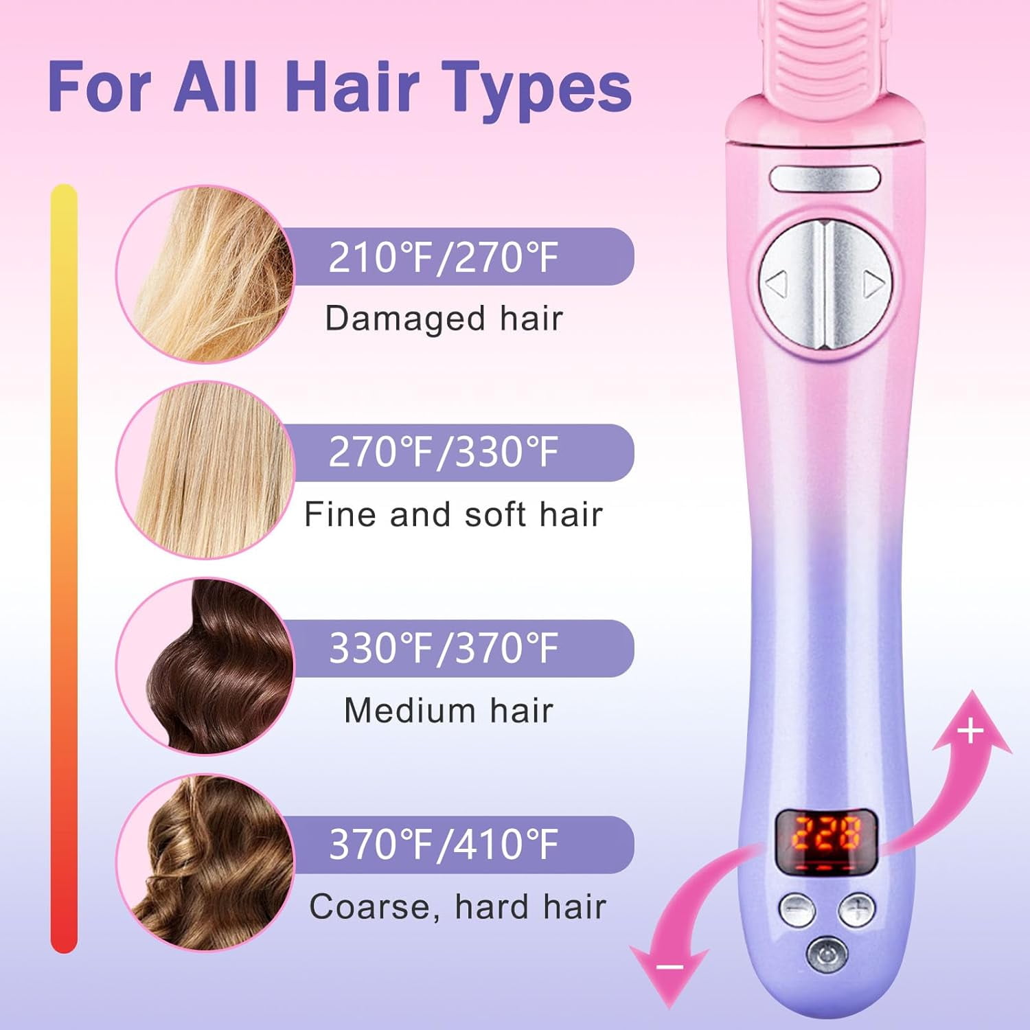Generic Automatic Curling Iron Ceramic Hair Styler with Temperature Display (Pink, 5.1 in) o11n6