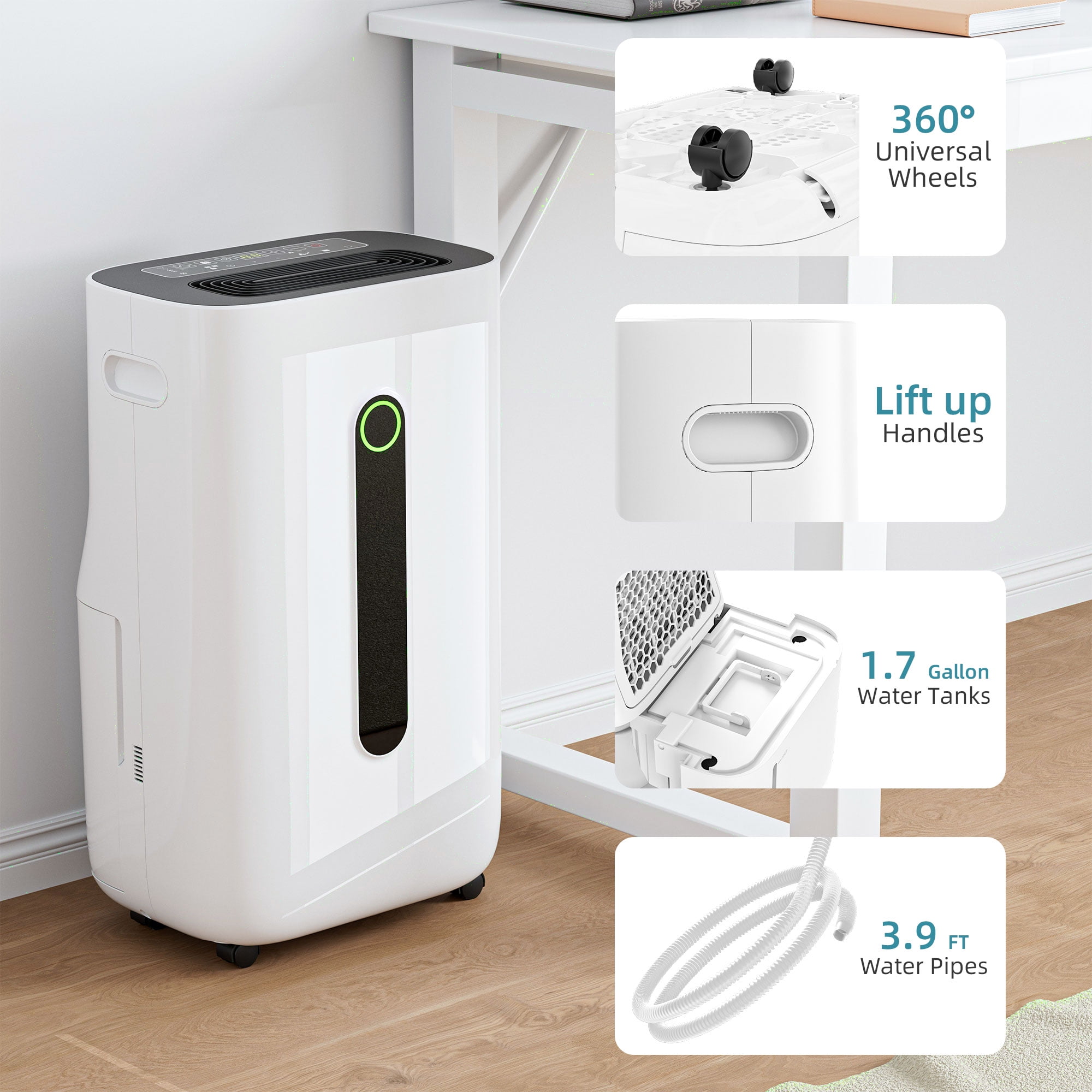 Rocyis High-Efficiency Dehumidifier for Large Rooms and Basements (White, 1.7 Gallon Tank) ki55o
