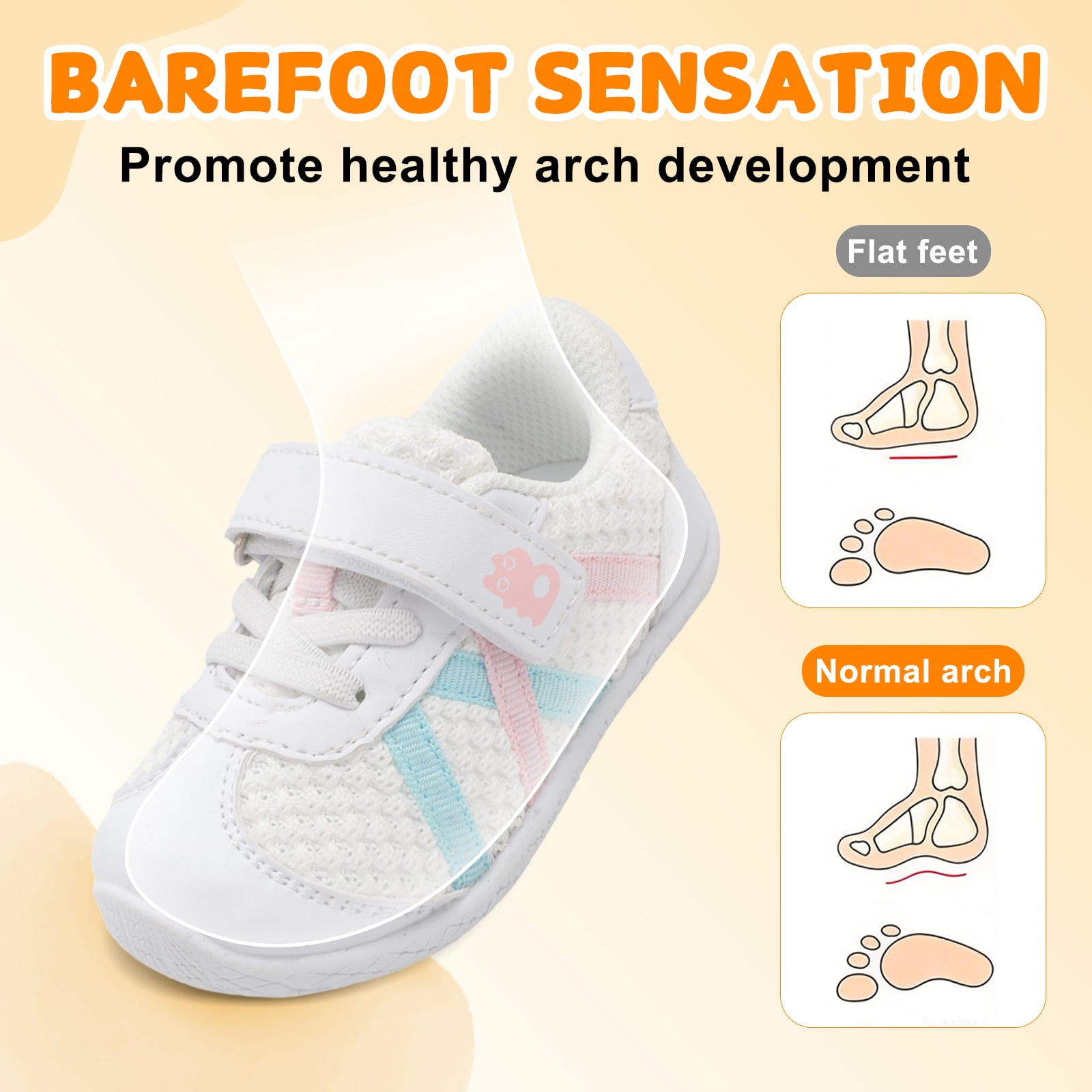 Barerun Toddler First Walking Sneakers Lightweight Breathable Mesh Shoes (White, 5 in) v4ulh