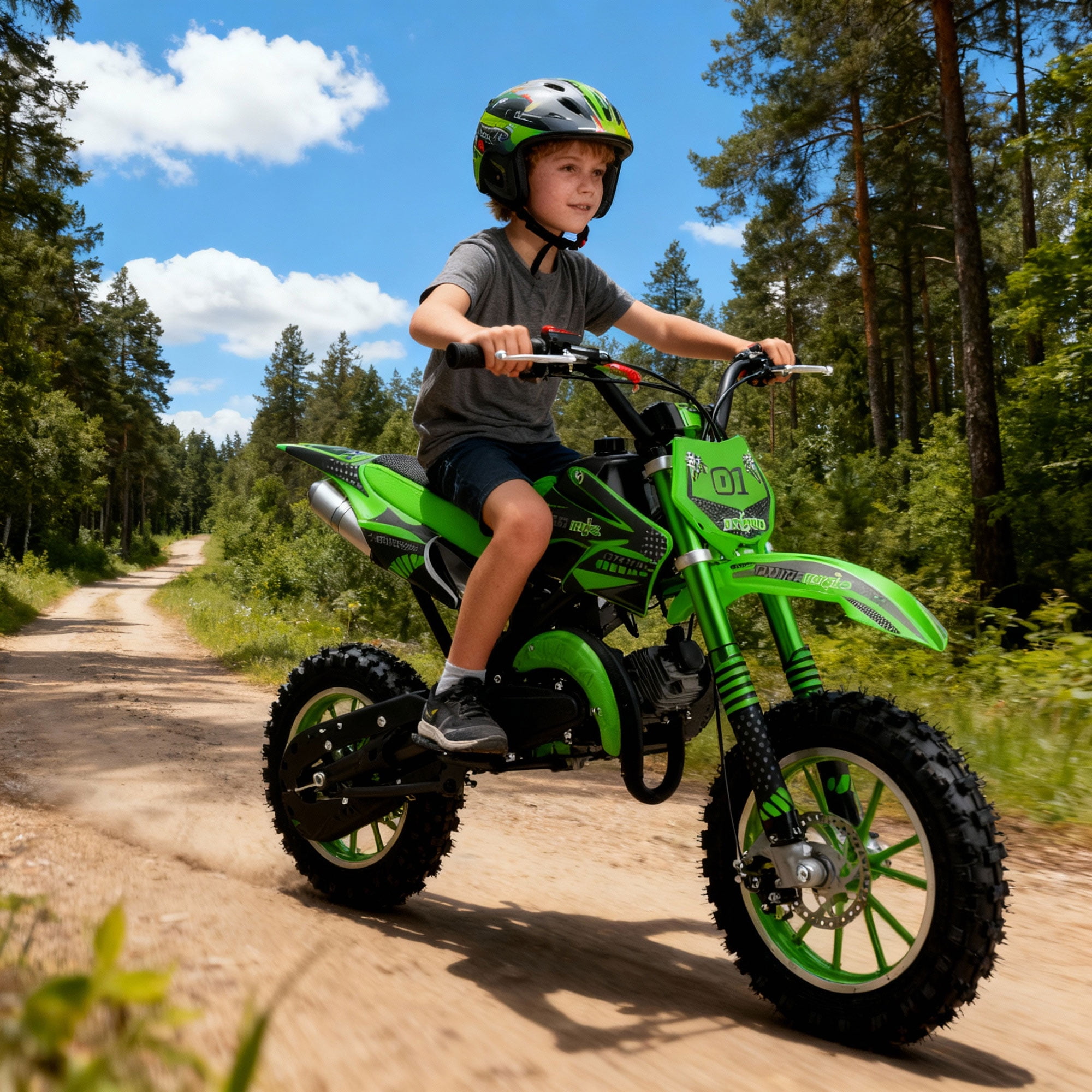 KTOEBYCO 49cc Kids Dirt Bike Gasoline Powered 2-Stroke Mini Motorcycle (Green, 0.4 gal Fuel Capacity) zn1m7