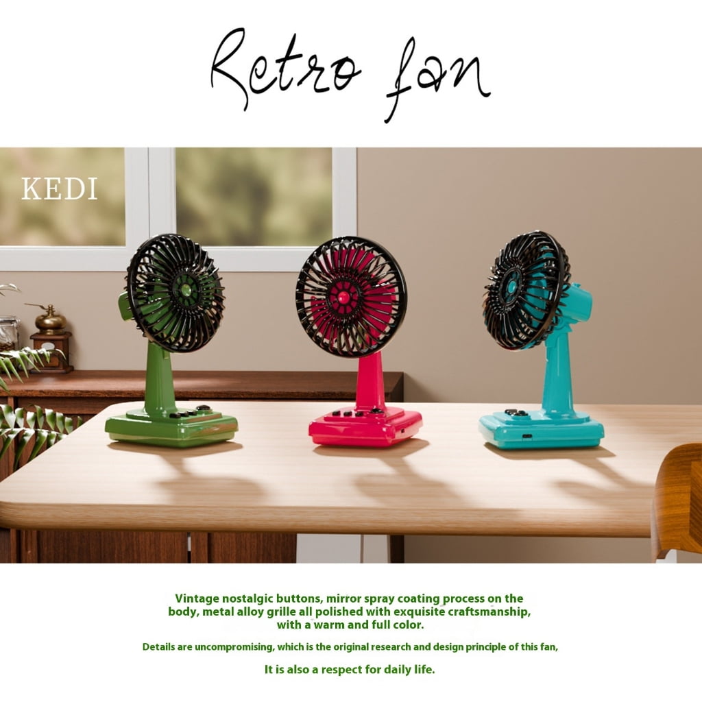 ATALRPOU Retro Alloy Mini Desk Fan, Portable USB Rechargeable Desktop Fan with 3 Speeds (Green, 6 in) 53xc1