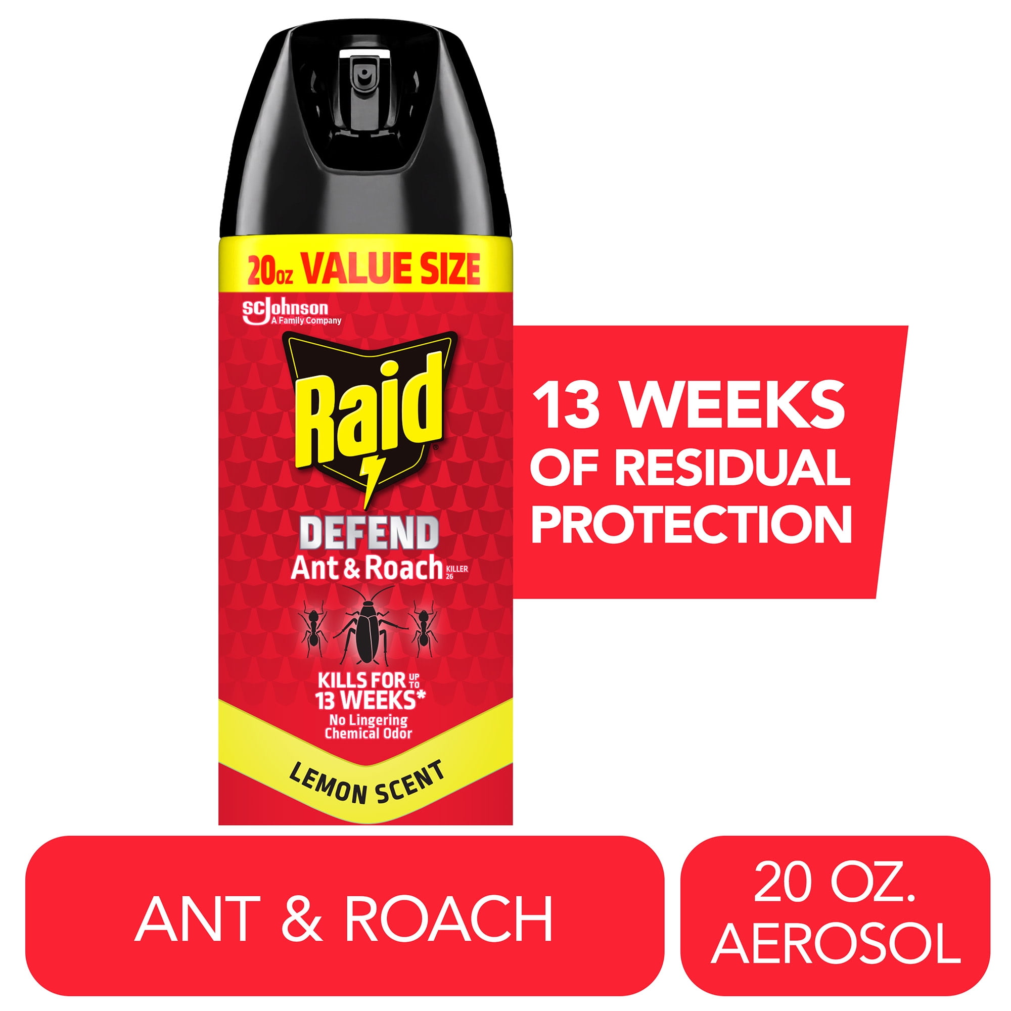 Raid Ant & Roach Killer Indoor Insecticide Spray with Residual Protection (Lemon Scent, 20 oz) 76fo0