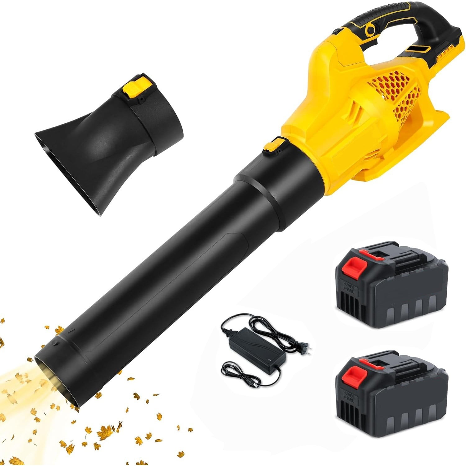 BN-LINK Cordless Leaf Blower, 20V Electric Power Sweeper with 6 Speed Settings (Yellow, 4 lb) qwo0d