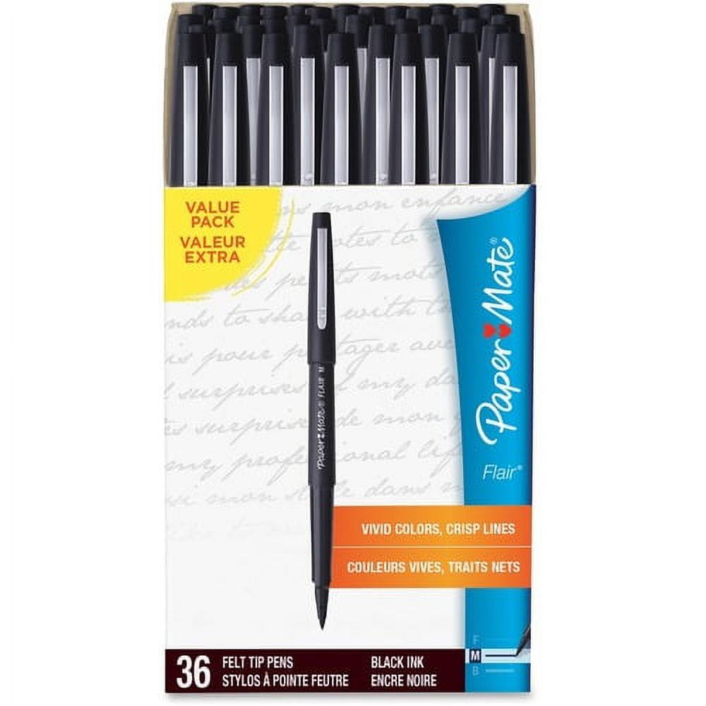 Paper Mate Flair Felt Tip Pens, Medium Point, Smudge-Resistant Ink (Black, 36 Pack) xkra6