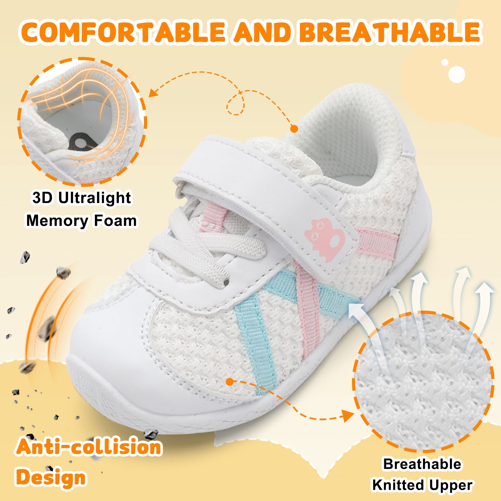 Barerun Toddler First Walking Sneakers Lightweight Breathable Mesh Shoes (White, 5 in) v4ulh