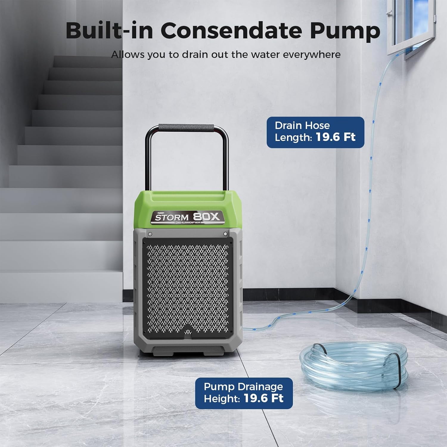 AlorAir Commercial LGR Dehumidifier with Pump and Drain Hose (Green, 170 Pints) k65ns