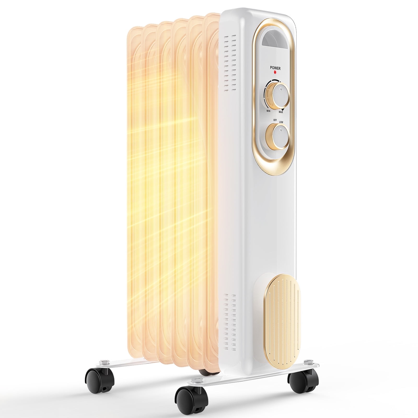 MCQ Oil Filled Radiator Heater, Portable Electric Space Heater with Adjustable Thermostat (White, 1500W) kmika
