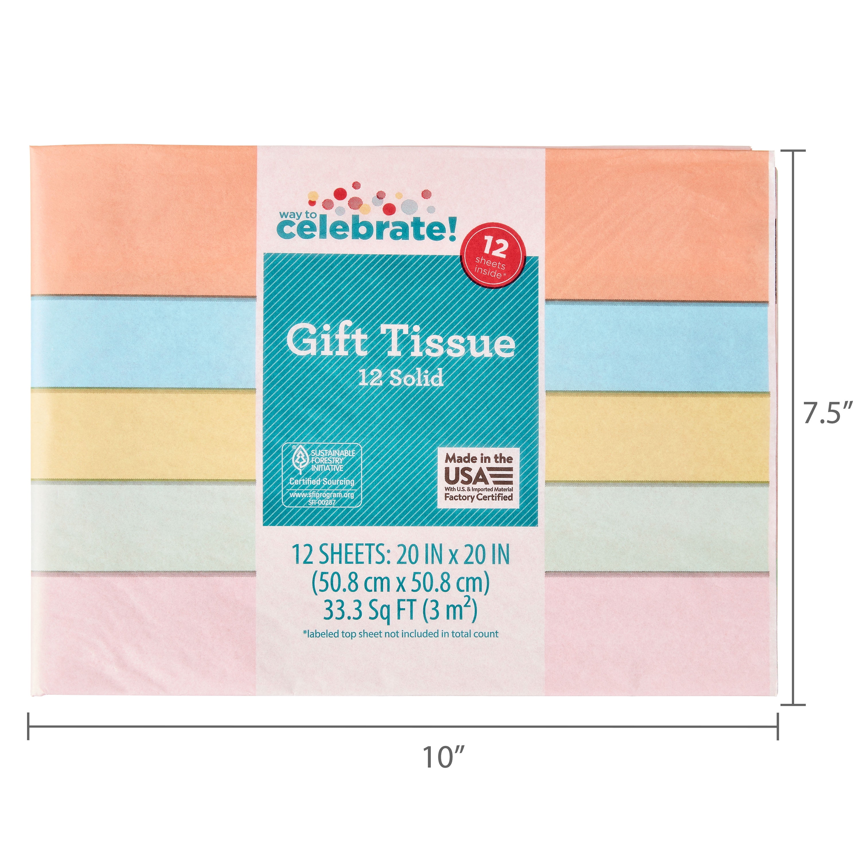 Way To Celebrate Multicolor Pastel Tissue Paper for Gift Wrapping and Crafts (Multicolor, 12 Count, 20 in x 20 in) 21s7d