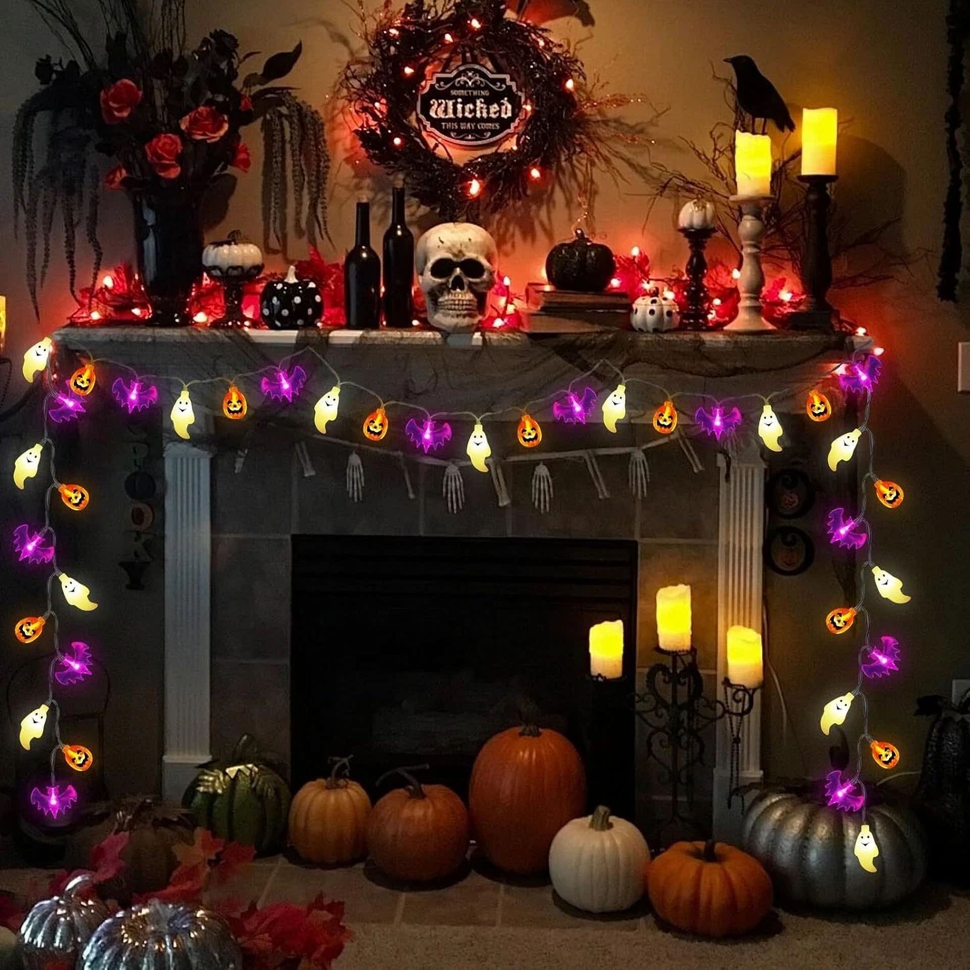 KLYNE Halloween String Lights Pumpkin Ghost Lantern LED Party Decor (30 Lights, 15 ft) pn48h