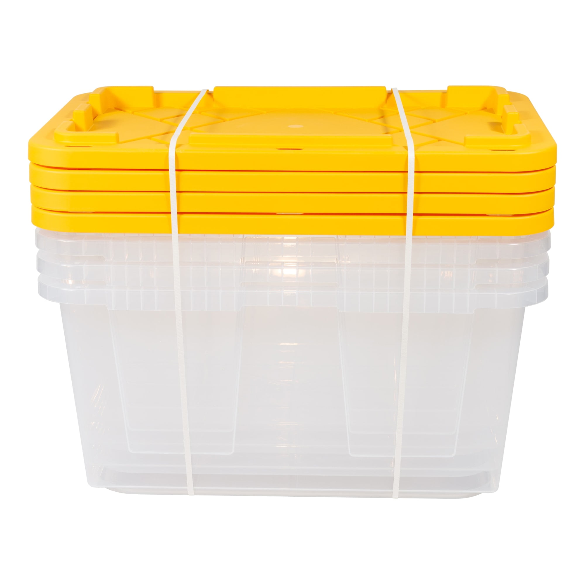 Greenmade Professional Heavy-Duty Storage Totes with Snap-Tight Lids (Clear/Yellow, 27 Gallon, 4-Pack) 0nxyd