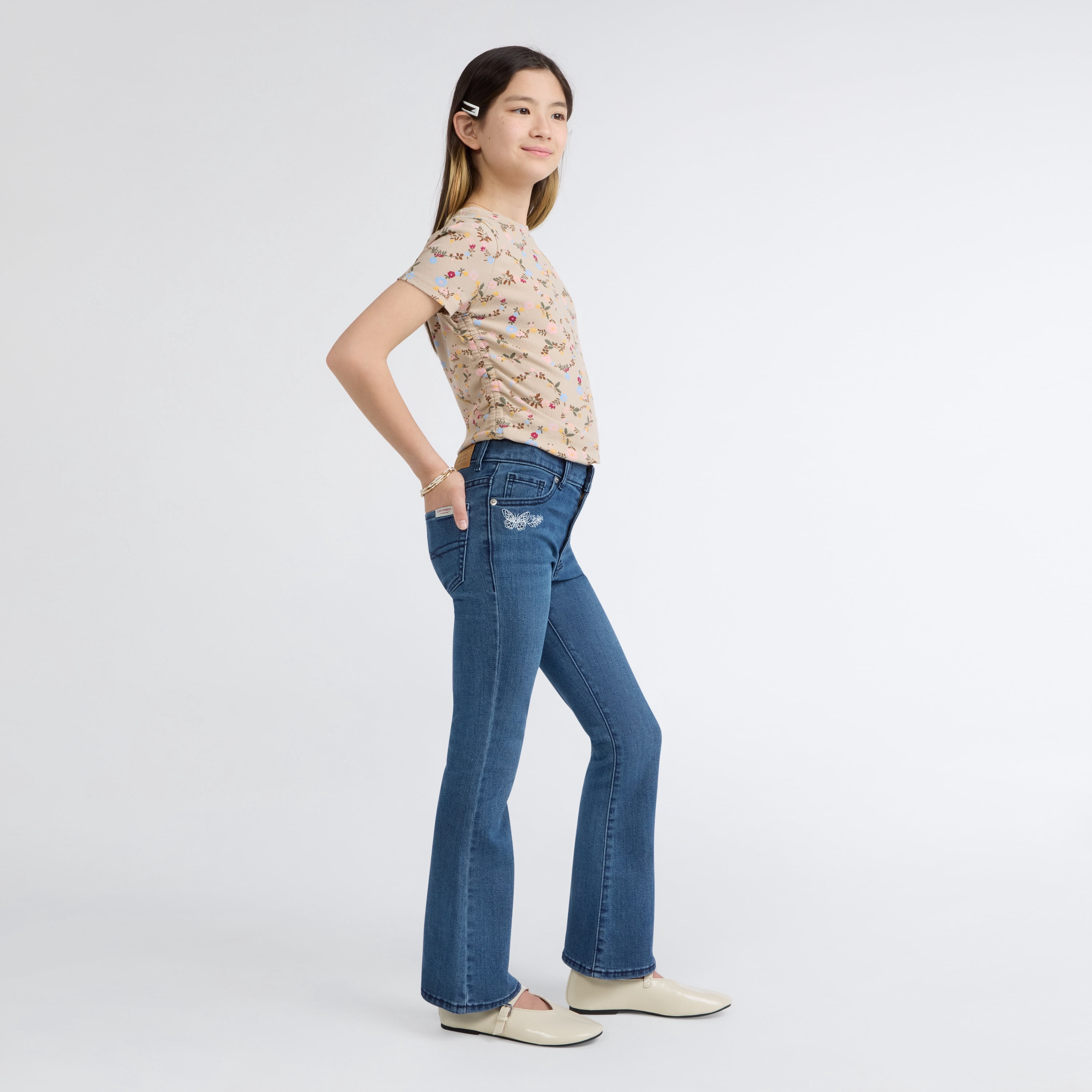 Levi Strauss Signature Girls Butterfly Embroidered Flare Jeans (Blue, Size 5-18) 3gww5