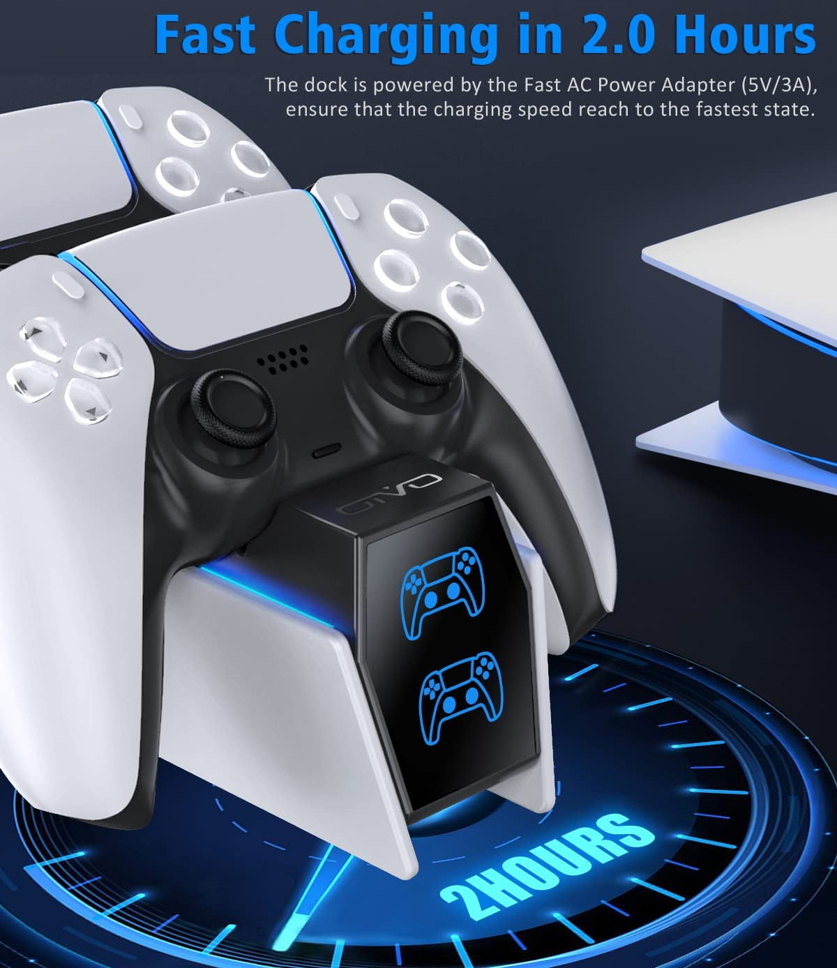 OIVO PS5 Controller Charging Station, Dual Dock for DualSense & Edge Controllers with AC Adapter (White, 1 Pack) 22pyb