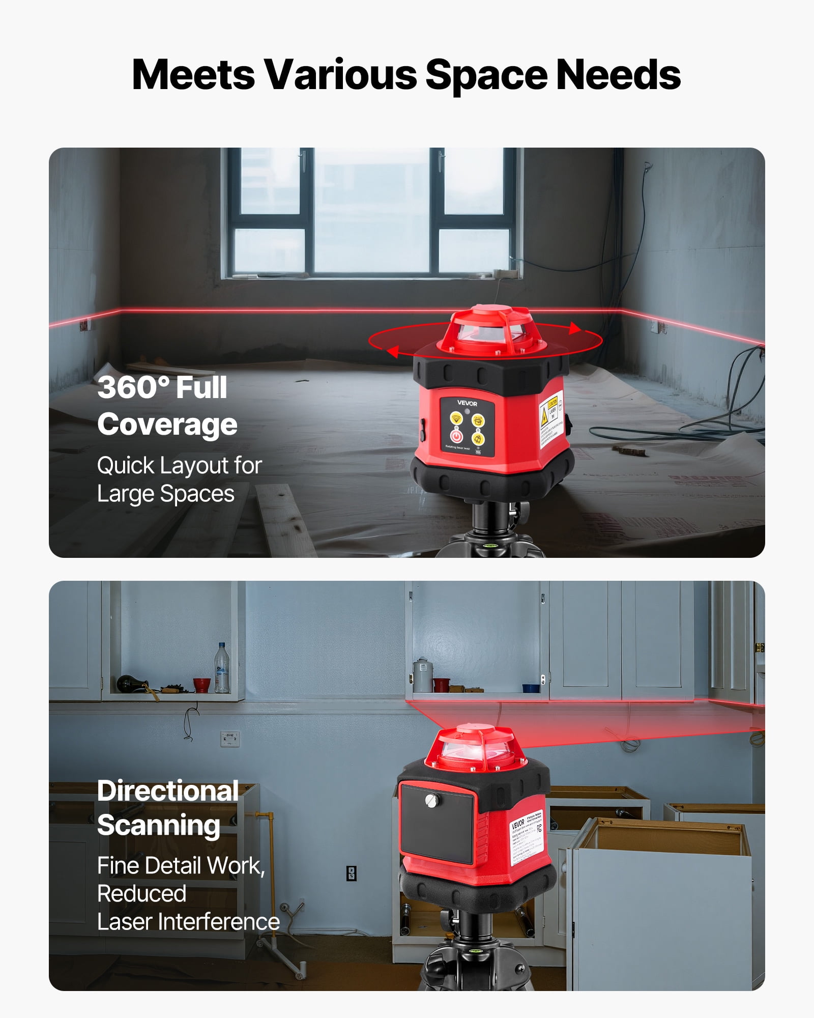 VEVOR Rotary Laser Level Kit, 360-Degree Self-Leveling Red Laser Transit with Tripod and Receiver (984 ft Range) ze8c6
