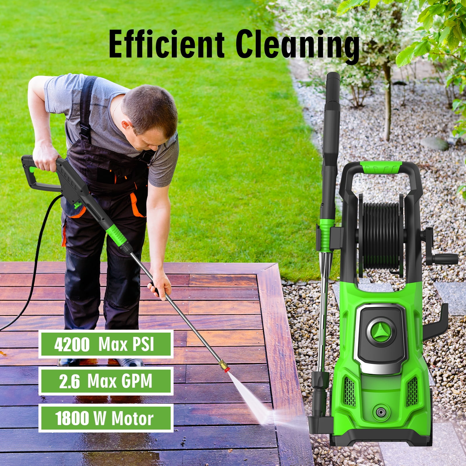 TaoTronics Electric Pressure Washer, 4200 PSI 2.6 GPM Power Washer with Hose Reel and 4 Quick Connect Nozzles (1 Pack) b2elo
