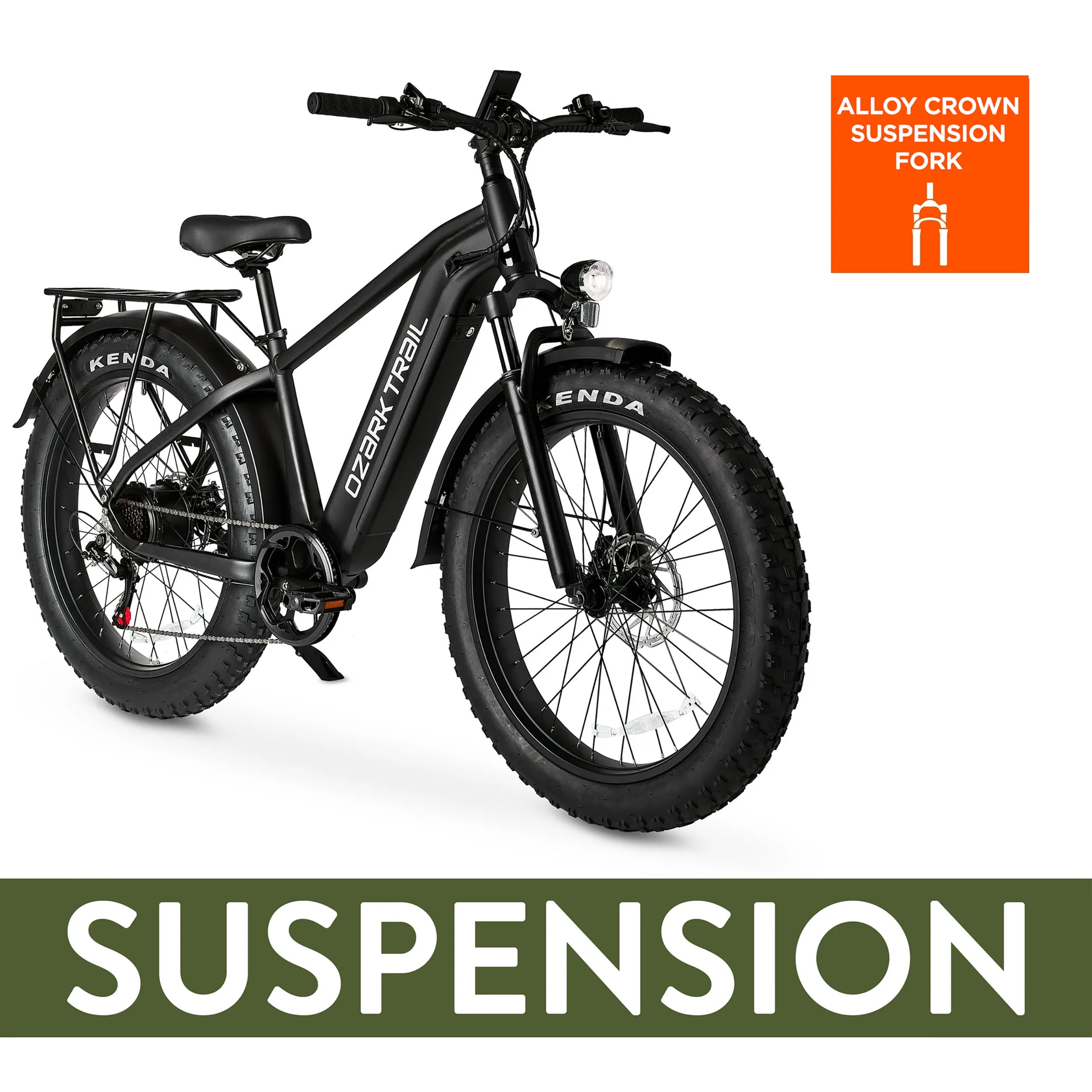 Ozark Trail M.3 Ranger+ Electric Fat Tire Bike, All-Terrain Commuter, 500W Motor, 48V Battery (Black, 26 in) b3y3l