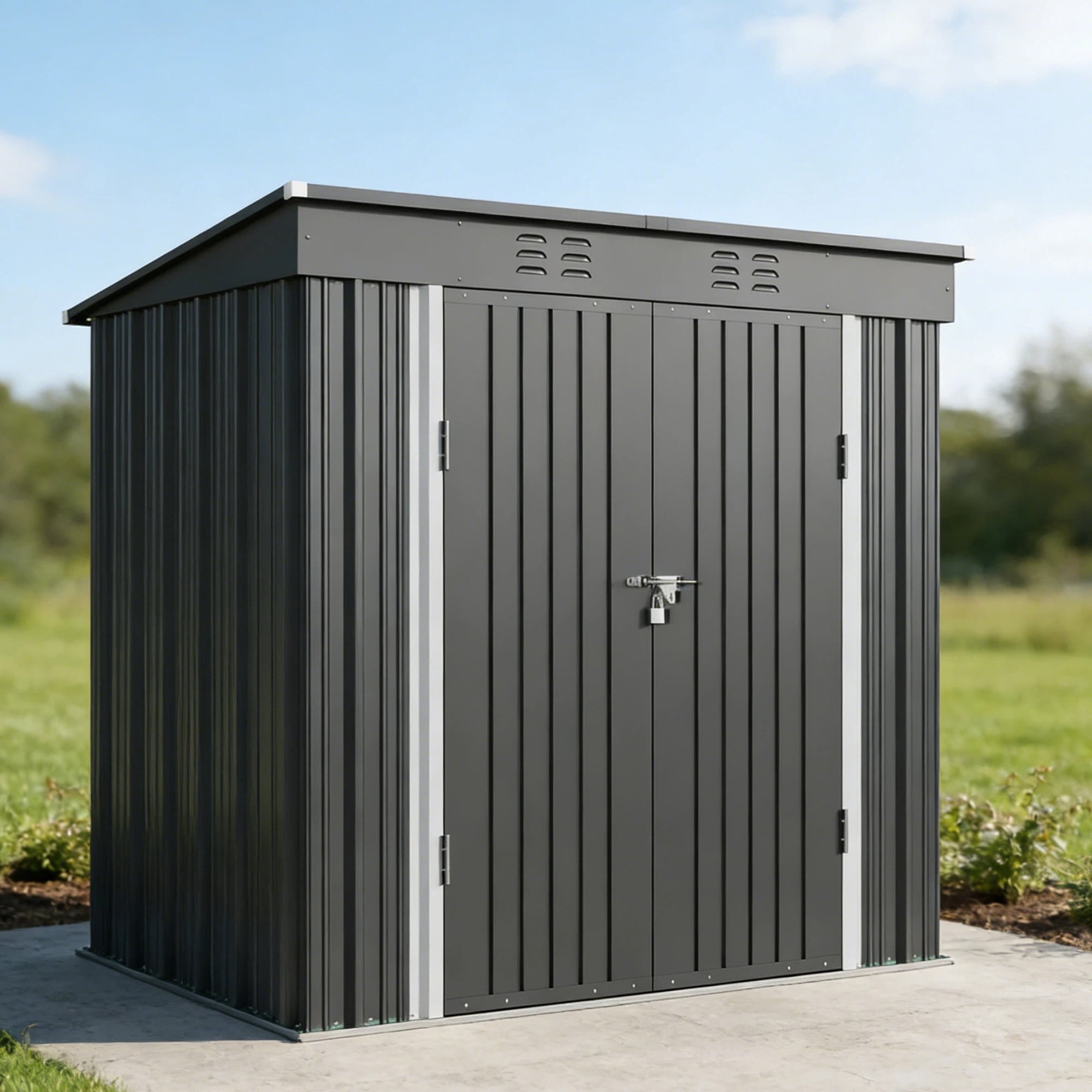 Asofer Outdoor Storage Shed, Heavy-Duty Galvanized Steel Garden Tool House with Lockable Door (Dark Gray, 6 ft x 4 ft) 2vr57