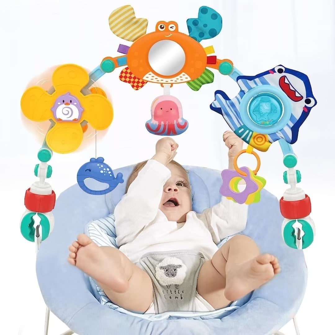 RORONOVA Stroller Arch Activity Toy, Montessori Sensory Car Seat Bar for Infants (Multi-Color, 18 in) gdt8x