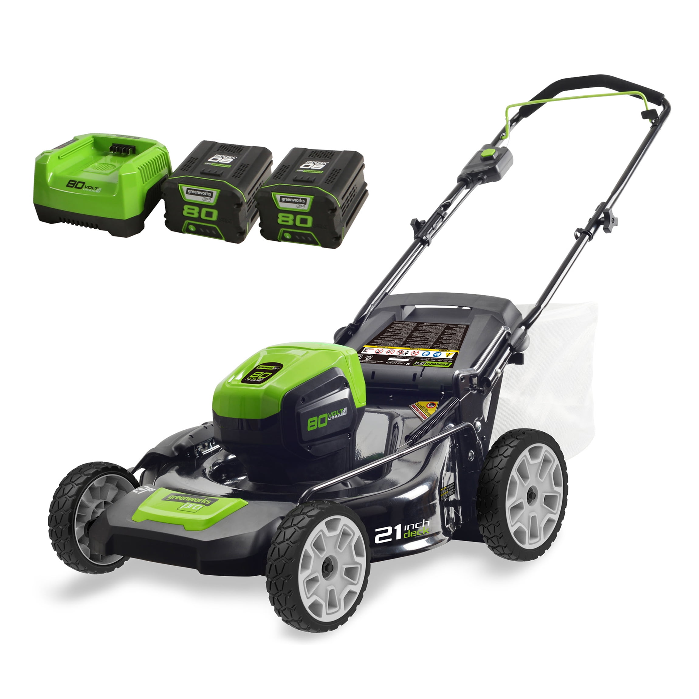 Greenworks 80V 21-inch Cordless Push Lawn Mower with Two 2.0Ah Batteries and Charger (21 in) hkh1c