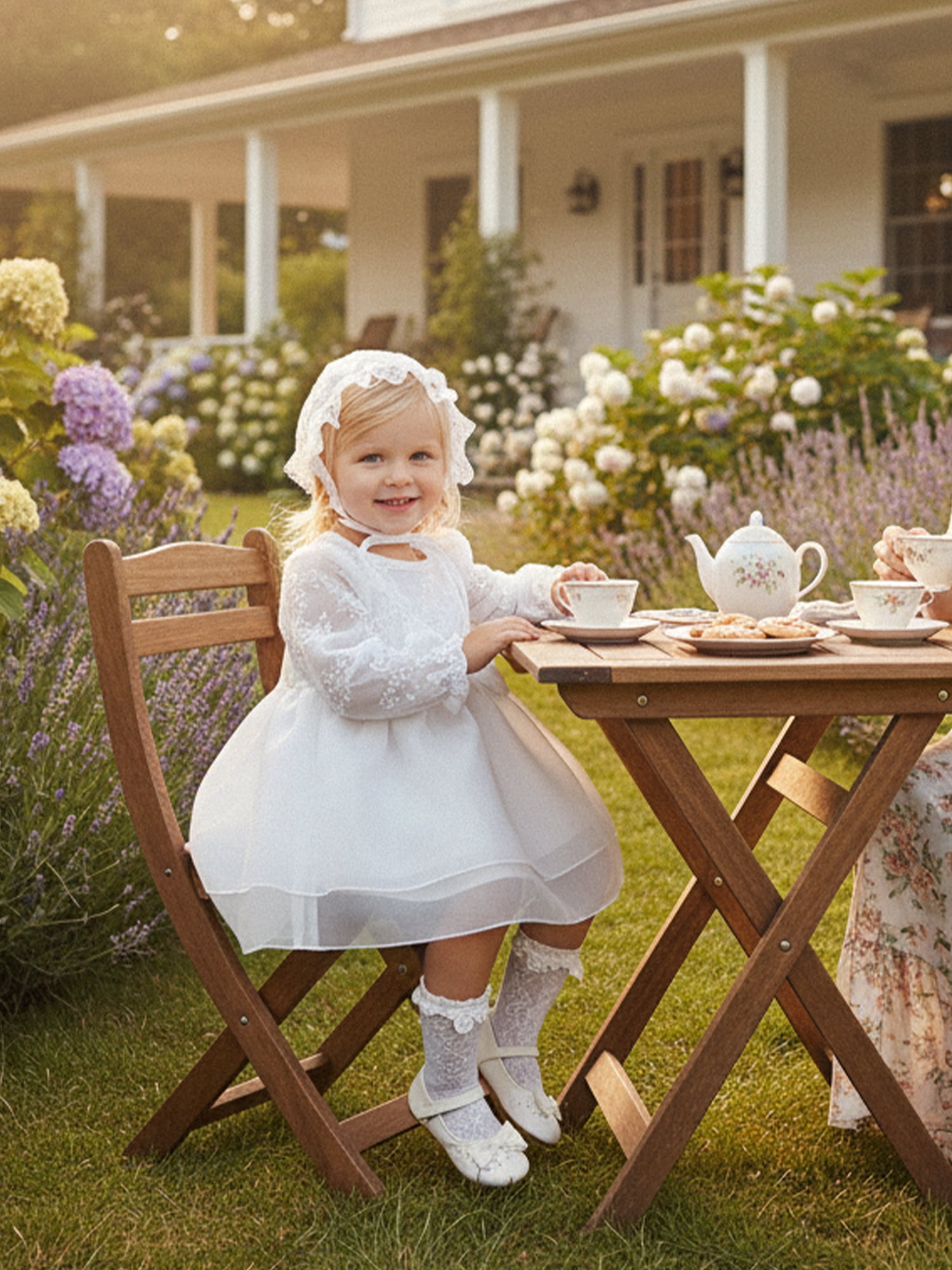 BemeyourBBs Newborn Baby Girls Tulle Tutu Dress with Hat, Floral Embroidery Long Sleeve Christening Outfit (White, 0-6 Months) eqz3w