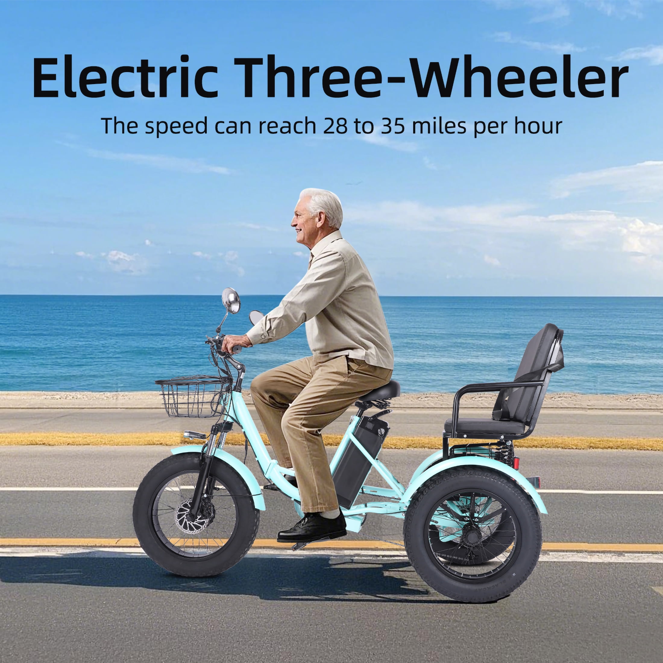 Vicamy Adult Electric Tricycle with 500W Motor and Fat Tires (Blue, 360 lb Capacity) h3rxe