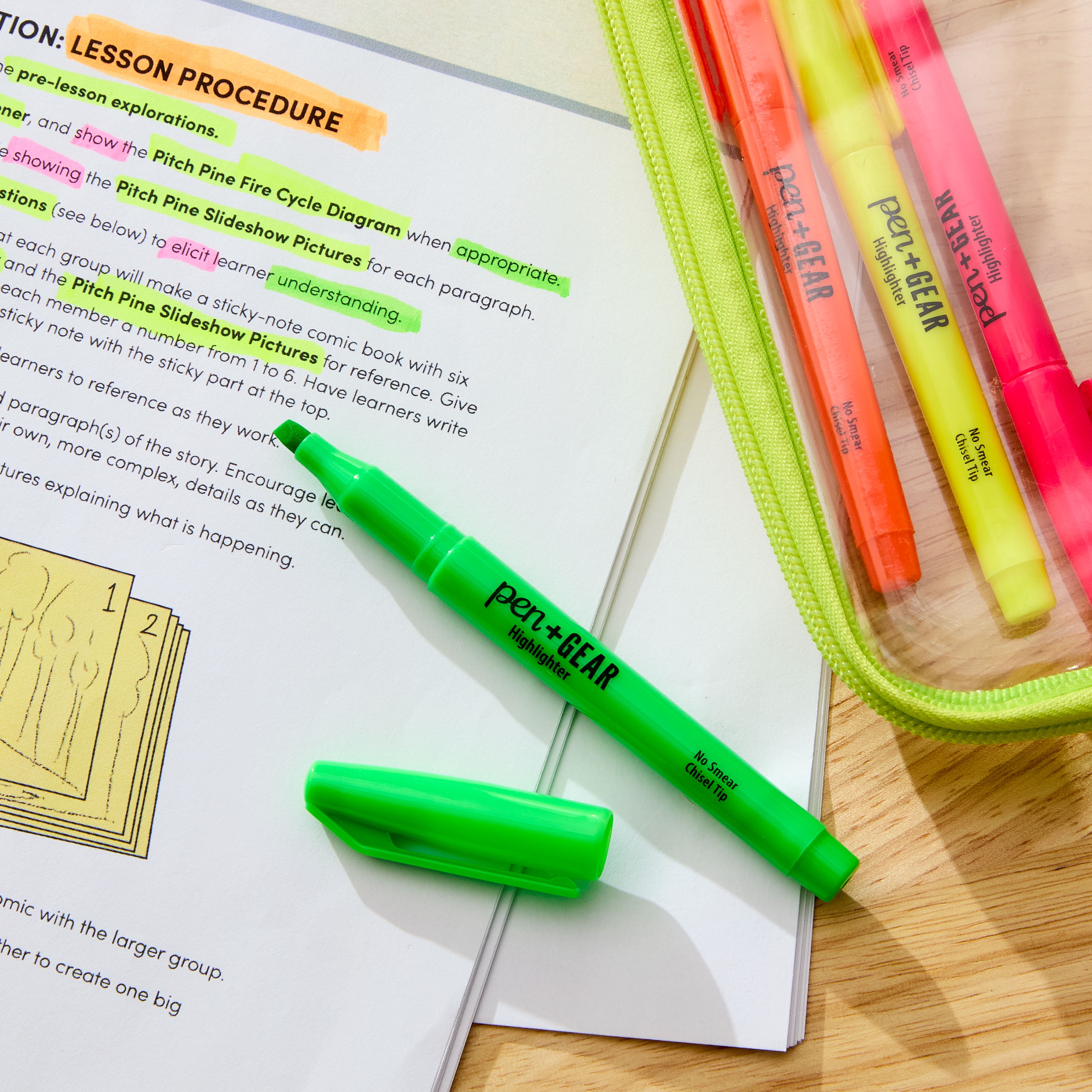 Pen+Gear Chisel Tip Pocket Highlighters, Quick-Drying Fluorescent Ink (Assorted Colors, 4 Count) xmo45